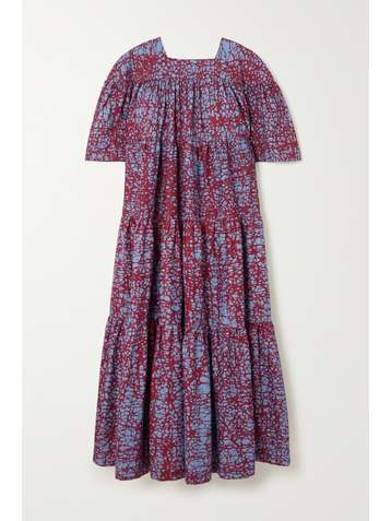 ODILE JACOBS Tiered printed waxed-cotton midi dress