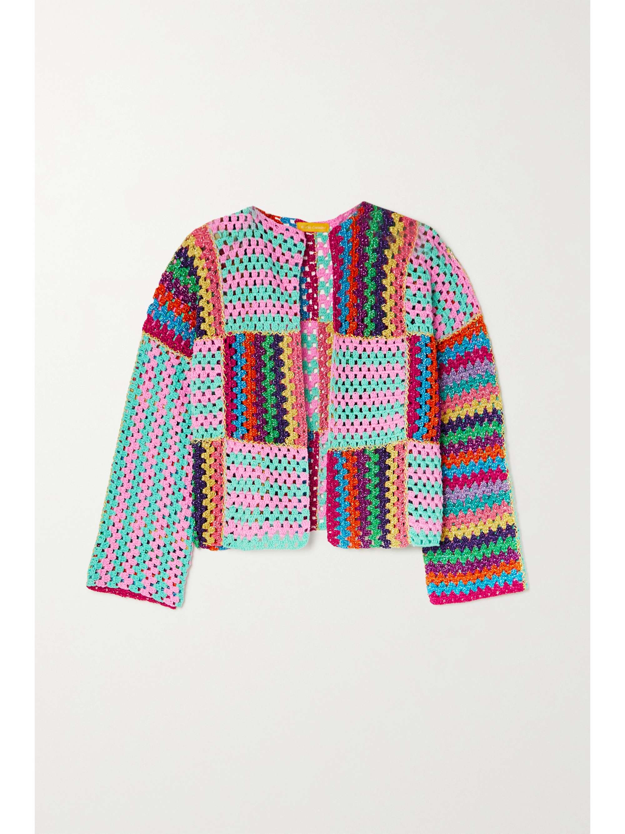 Blue Metallic crochet-knit cardigan 