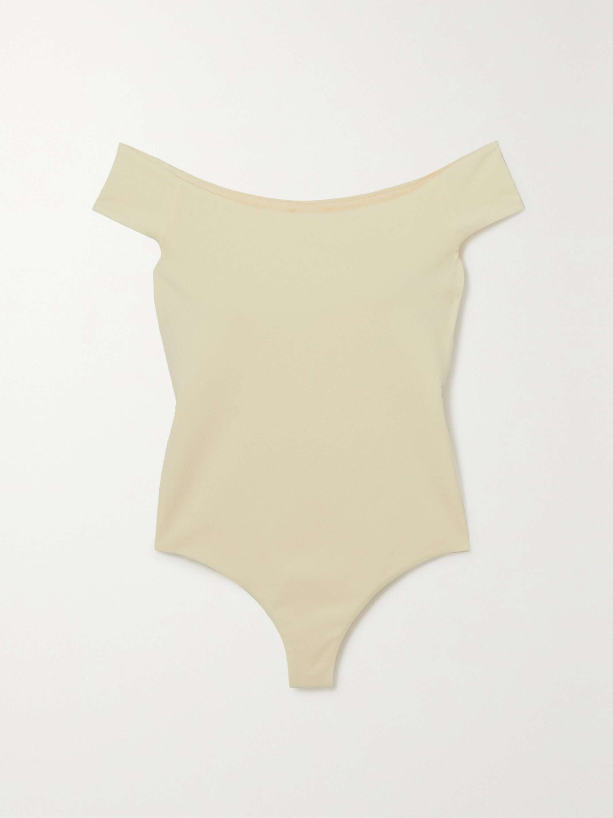 Cream Nima off-the-shoulder stretch-cotton jersey thong bodysuit | KHAITE |  NET-A-PORTER