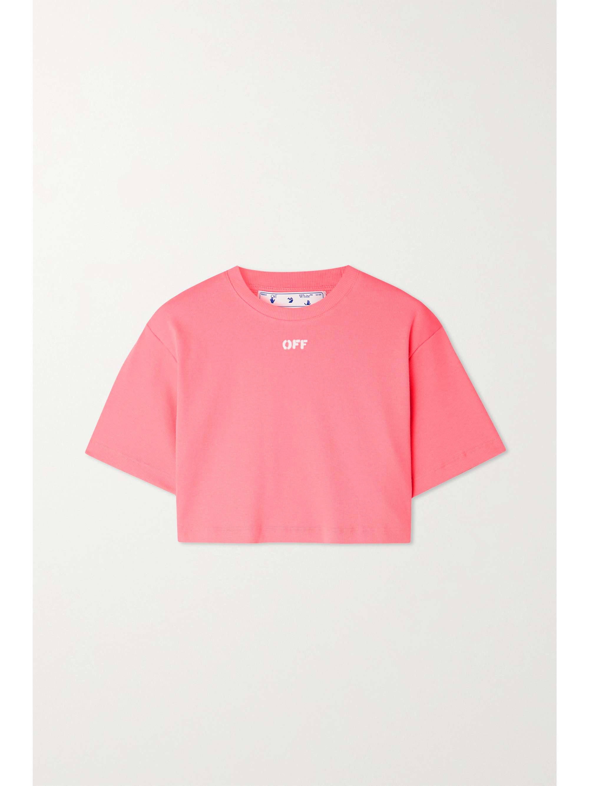 OFF-WHITE Cropped ribbed printed stretch-cotton jersey T-shirt |  NET-A-PORTER