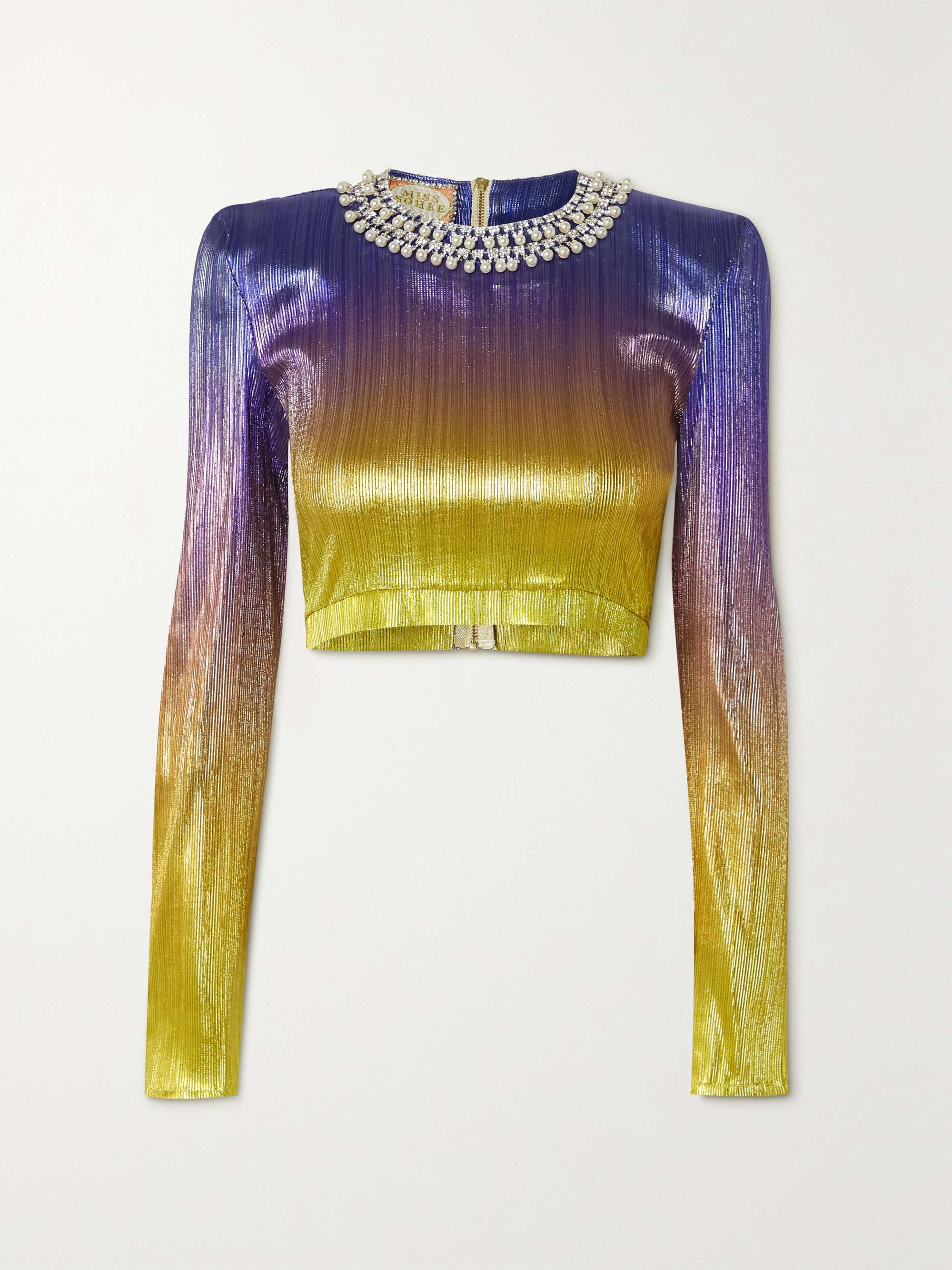 MISS SOHEE + The Vanguard The Violet embellished stretch-lamé top