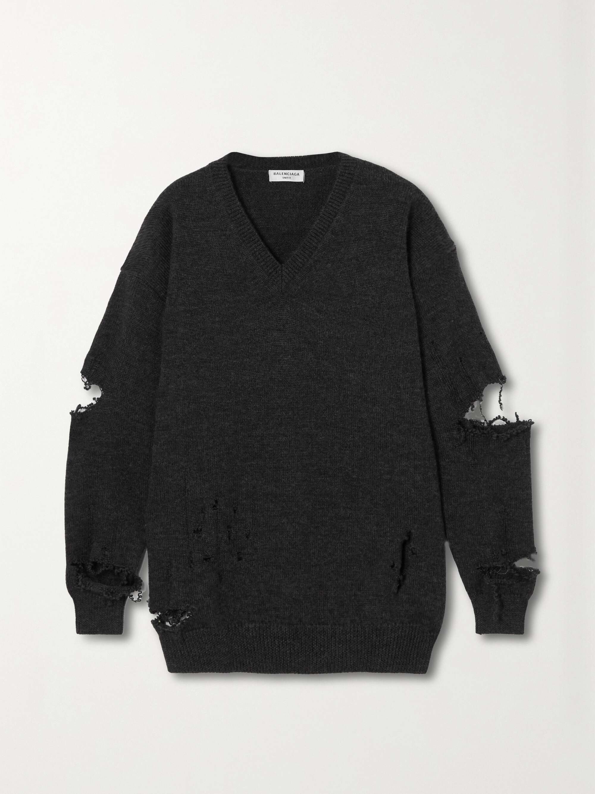 grey frayed sweater