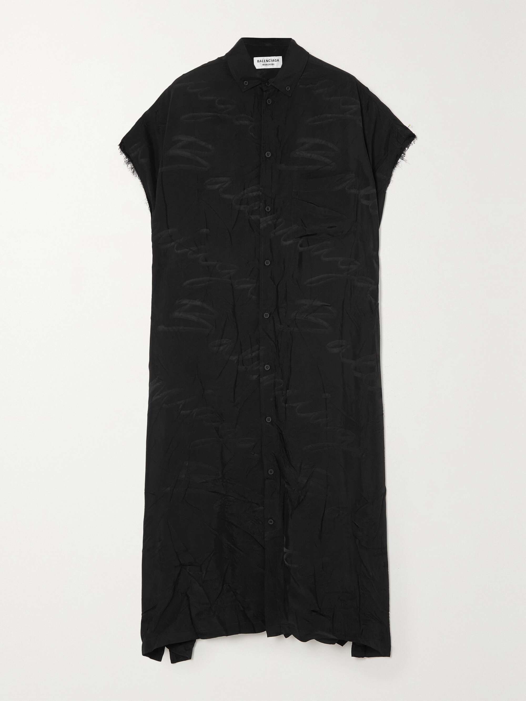 BALENCIAGA Oversized distressed satin-jacquard midi dress | NET-A