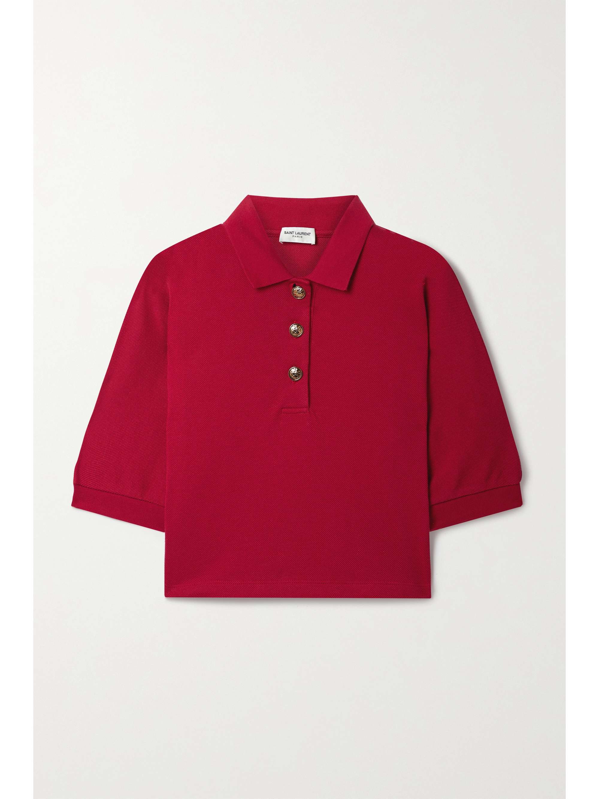 Red Cropped cotton-piqué polo shirt 