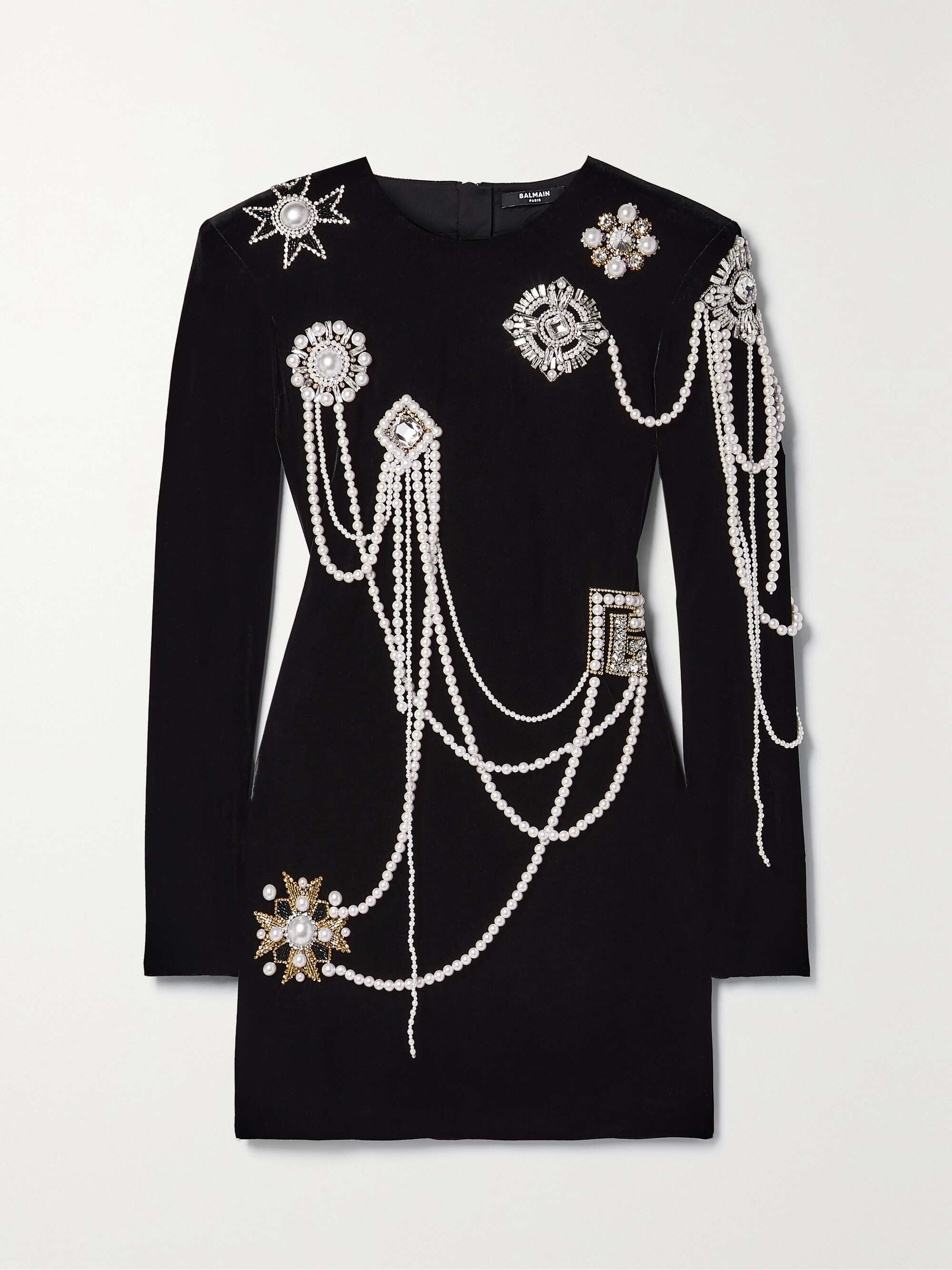 montage Sult Usikker BALMAIN Badge embellished velvet mini dress | NET-A-PORTER