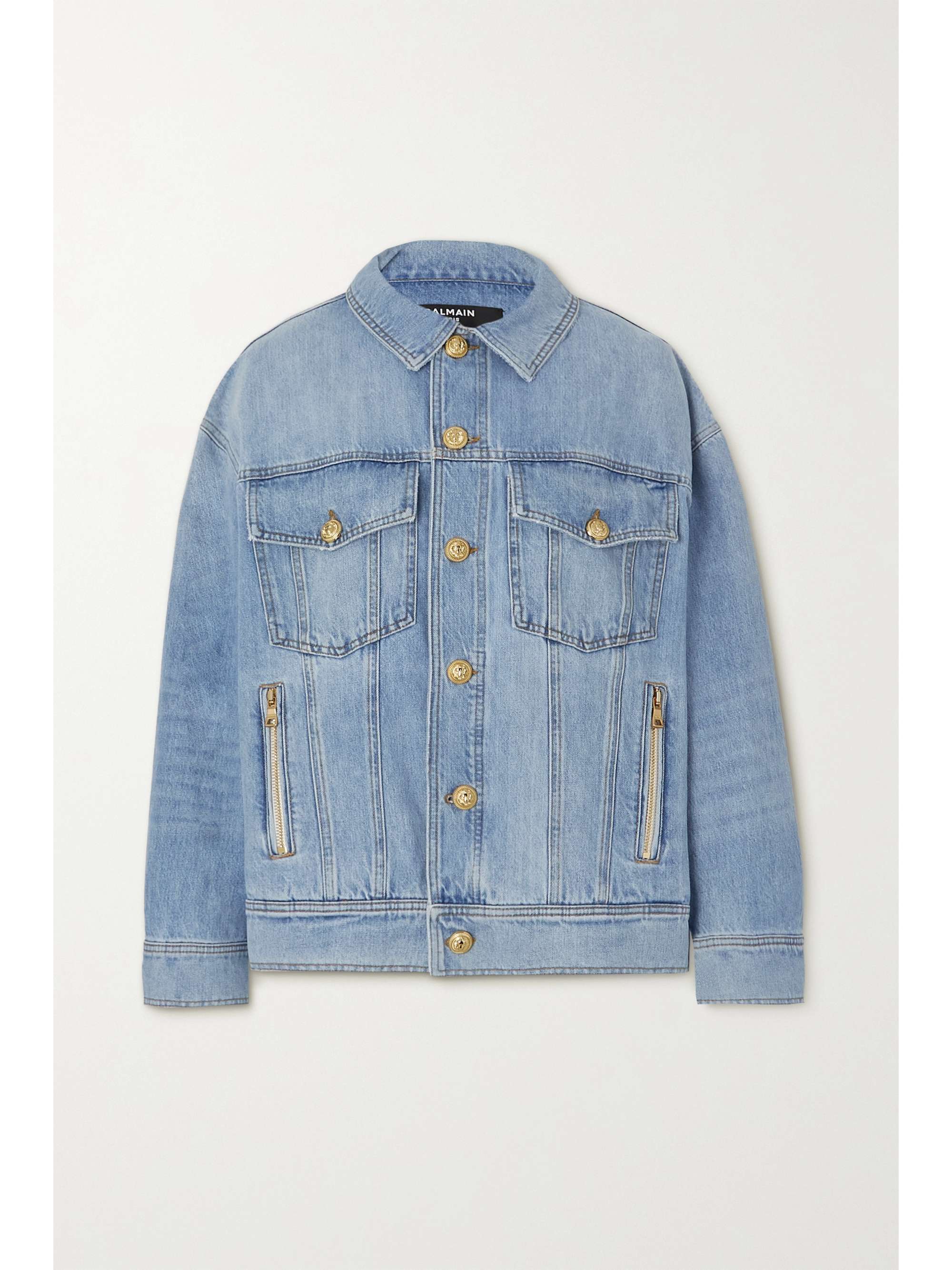 Light denim Faux pearl-embellished 