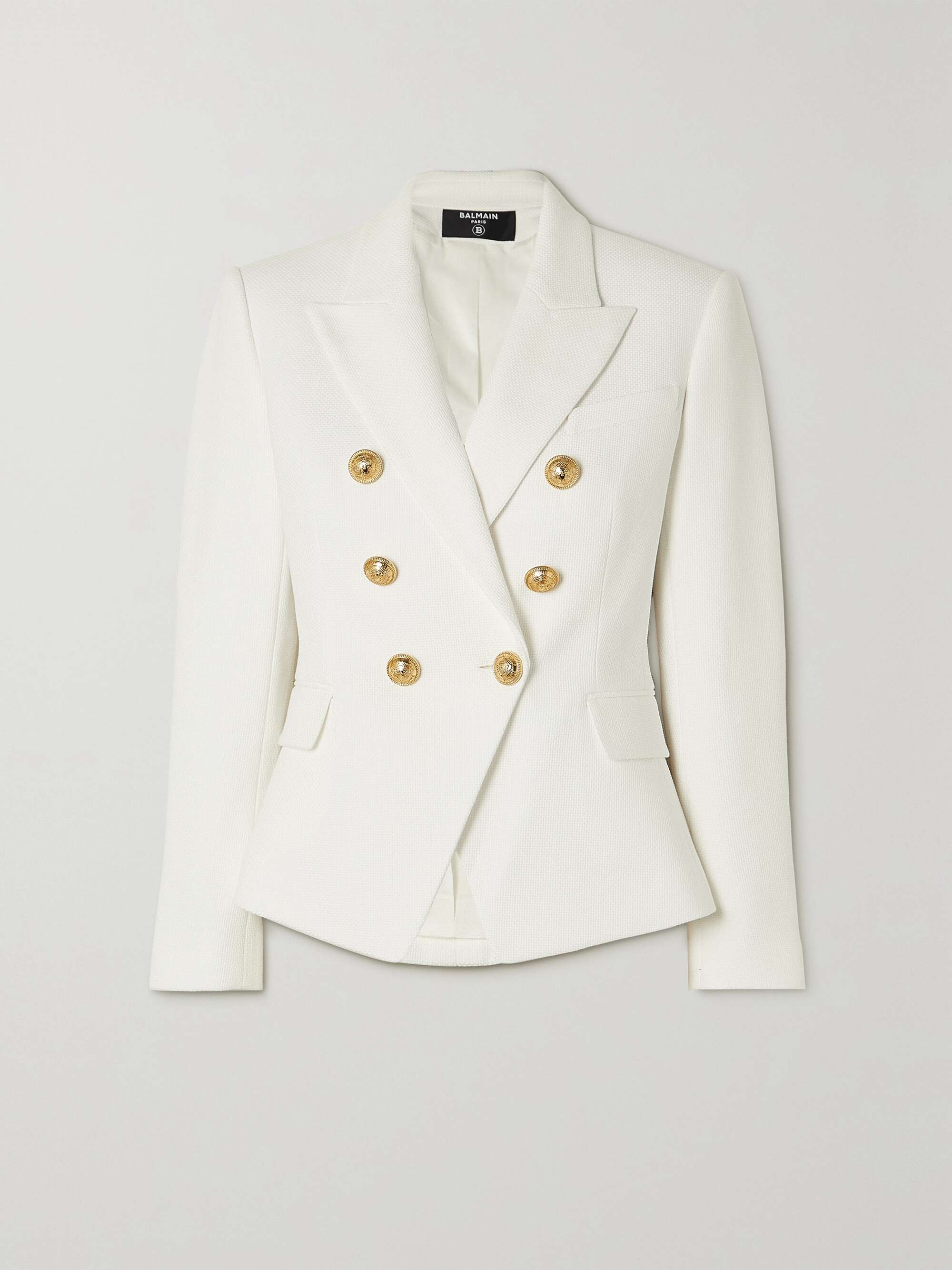 White Double-breasted cotton-piqué 
