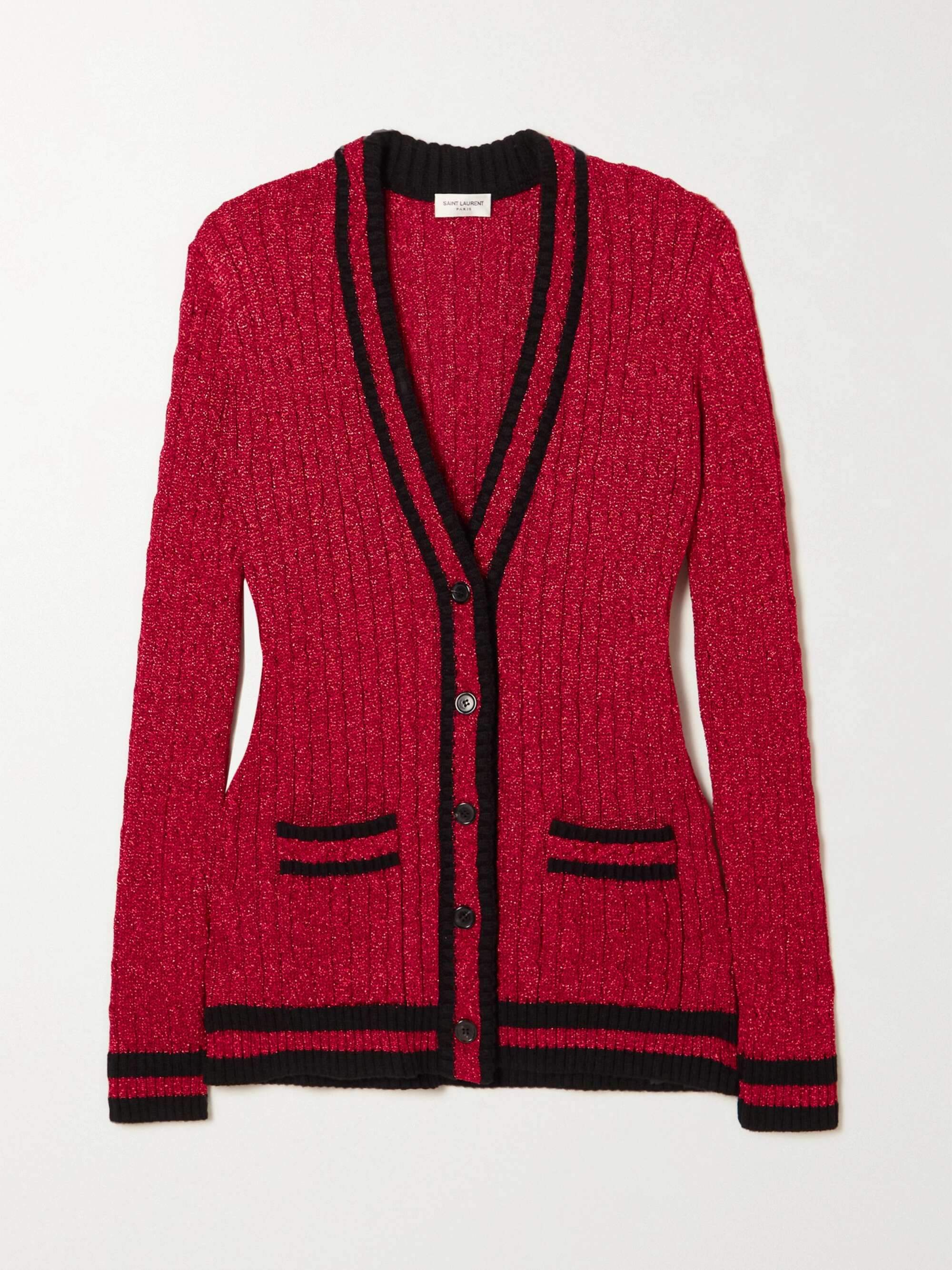 Red Striped metallic cable-knit 