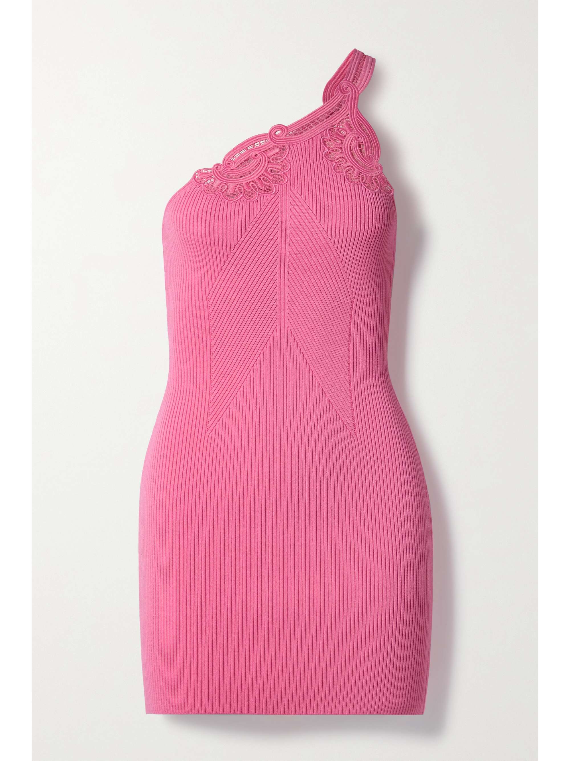 Pink One-shoulder crochet-trimmed 