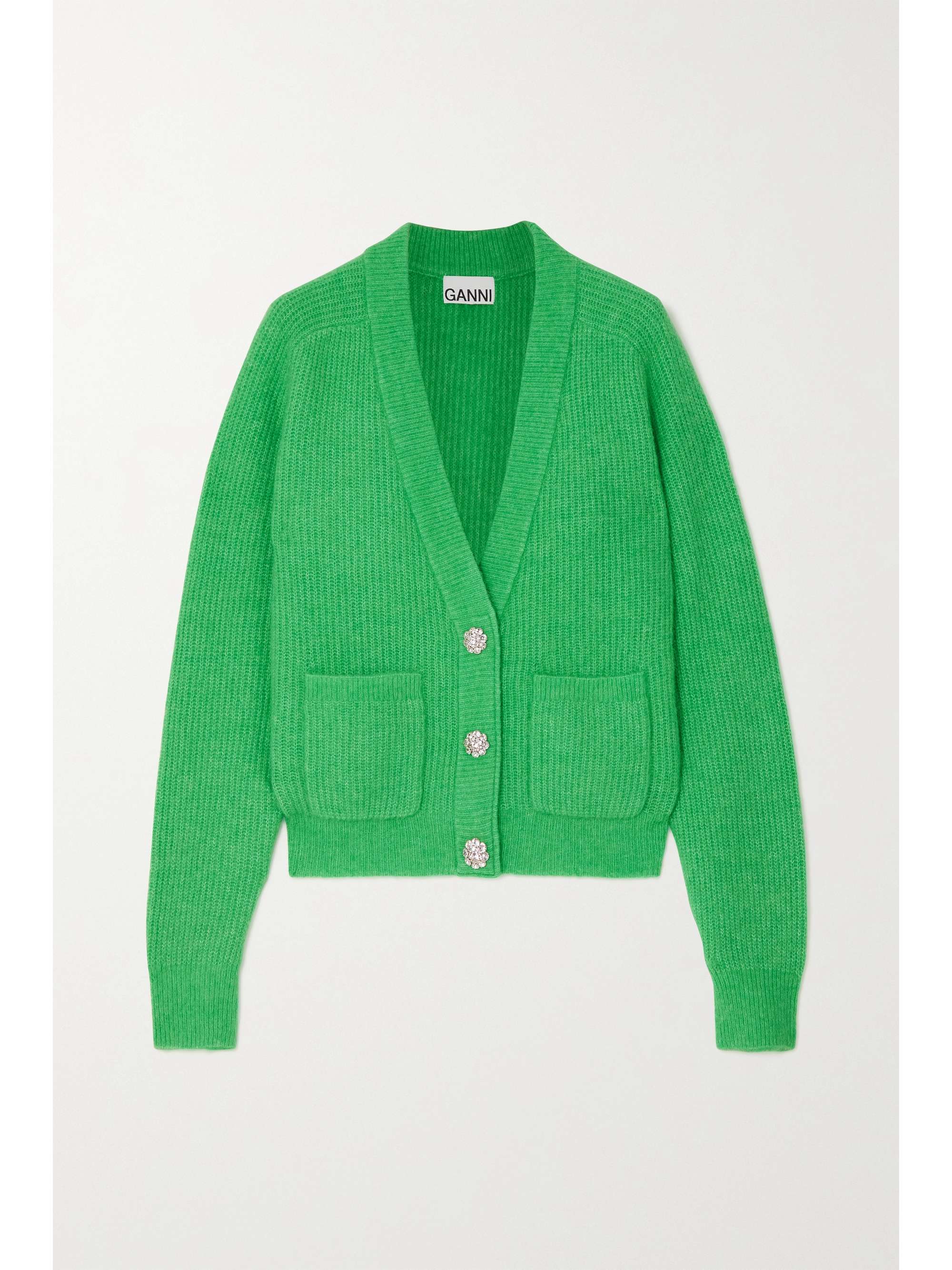 GANNI Crystal-embellished knitted cardigan | NET-A-PORTER