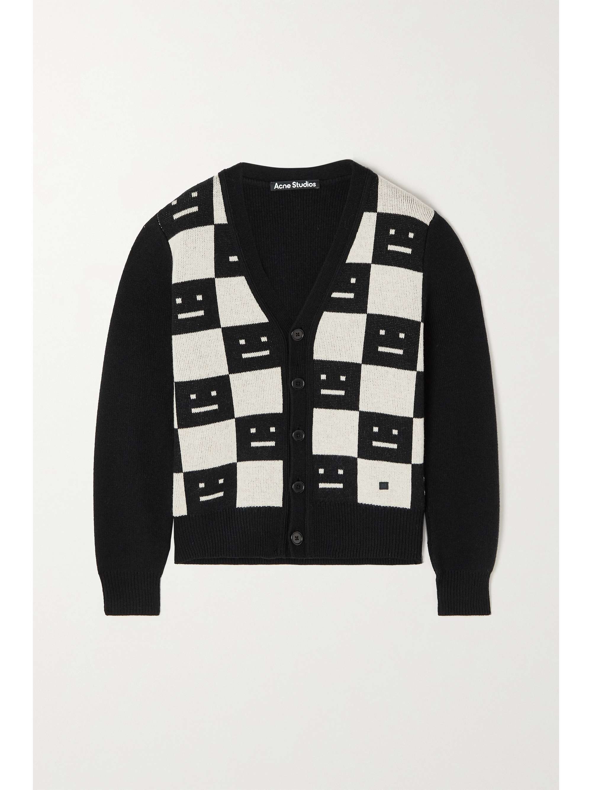 Black Checked intarsia wool cardigan 