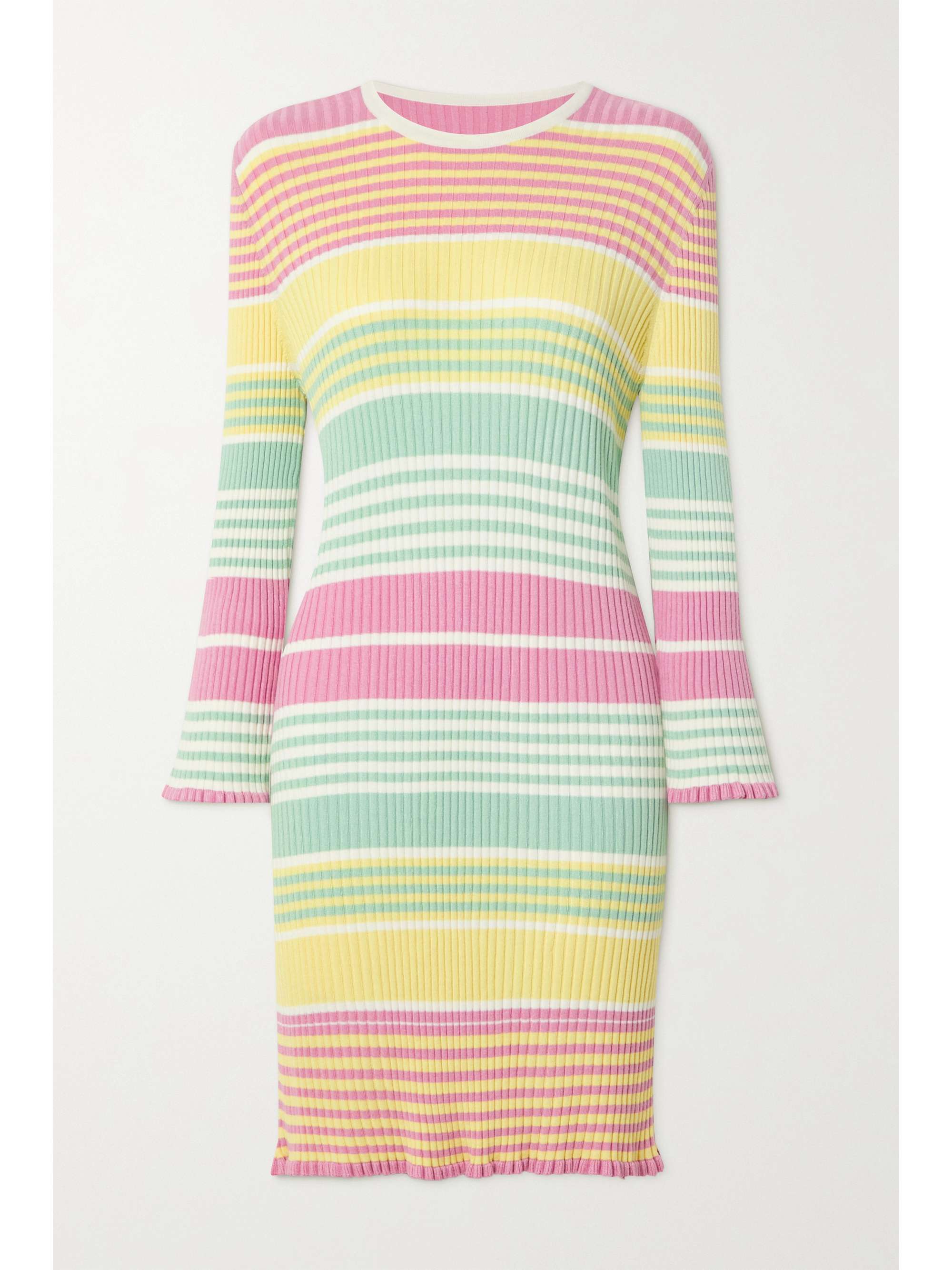 RIXO - Milos Ruffled Striped ribbed-knit Mini Dress - Yellow - UK 6 - Net A Porter
