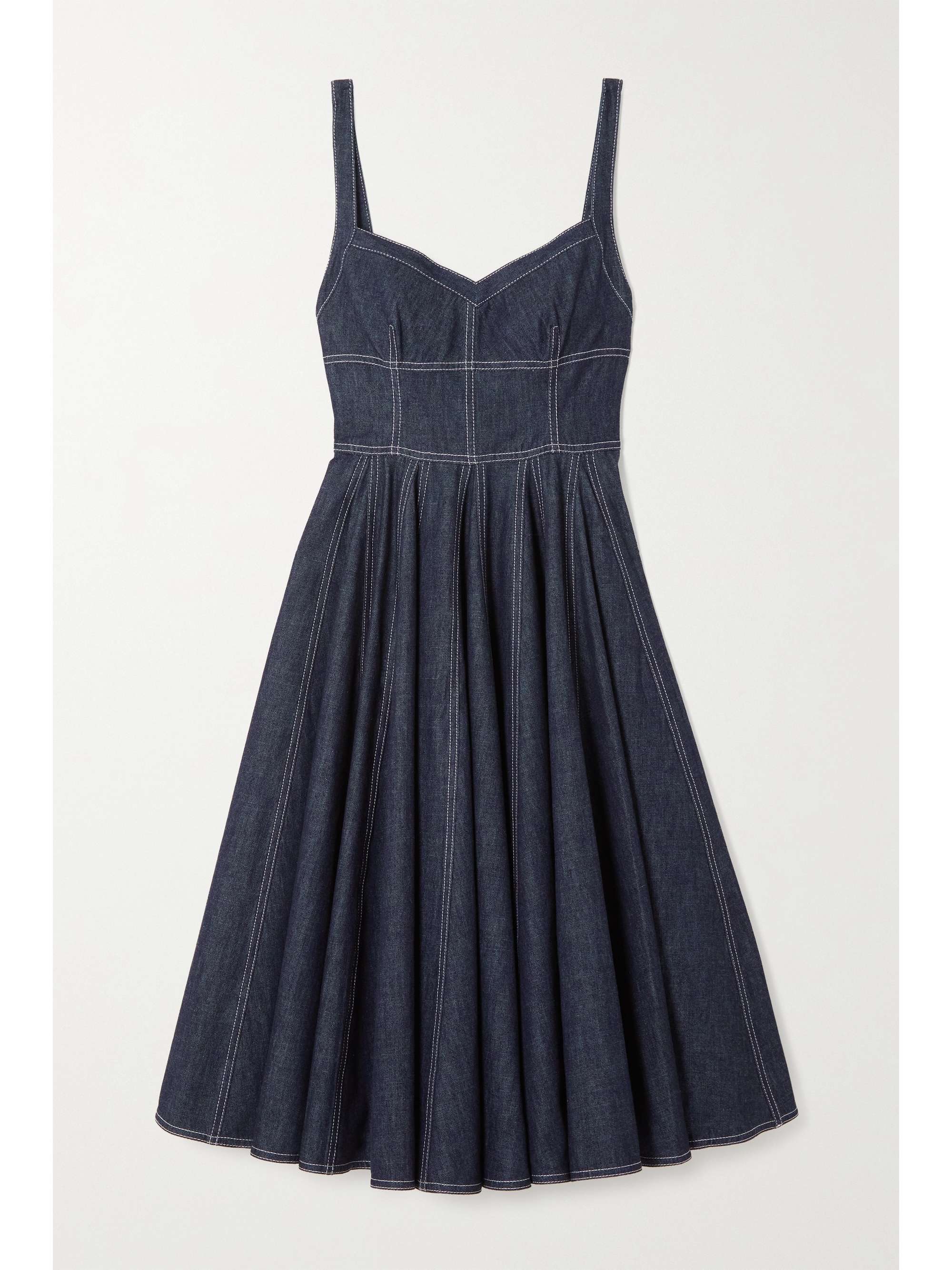 Navy Elyse pleated denim dress | EMILIA 
