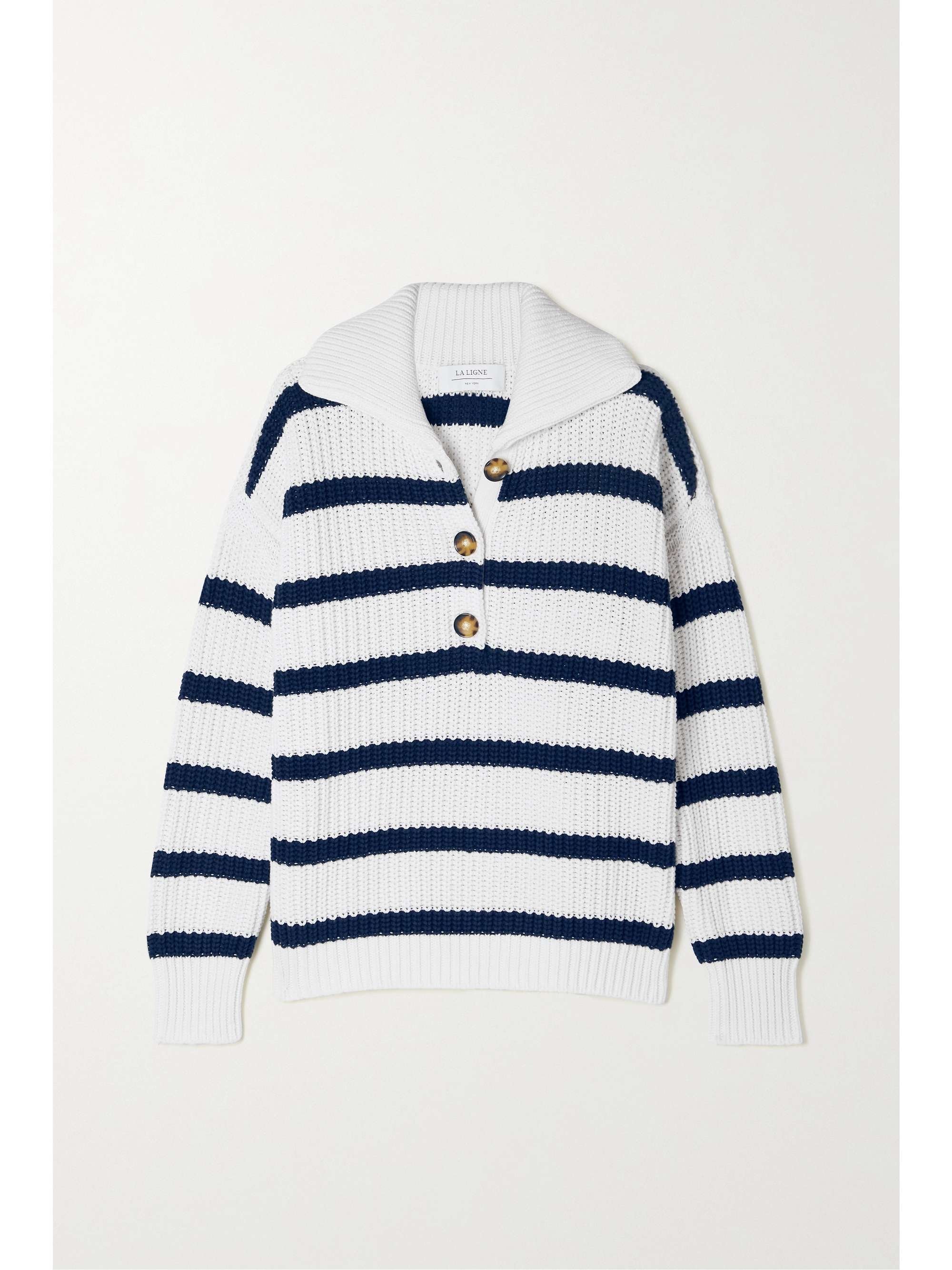Navy Bateau striped ribbed cotton 