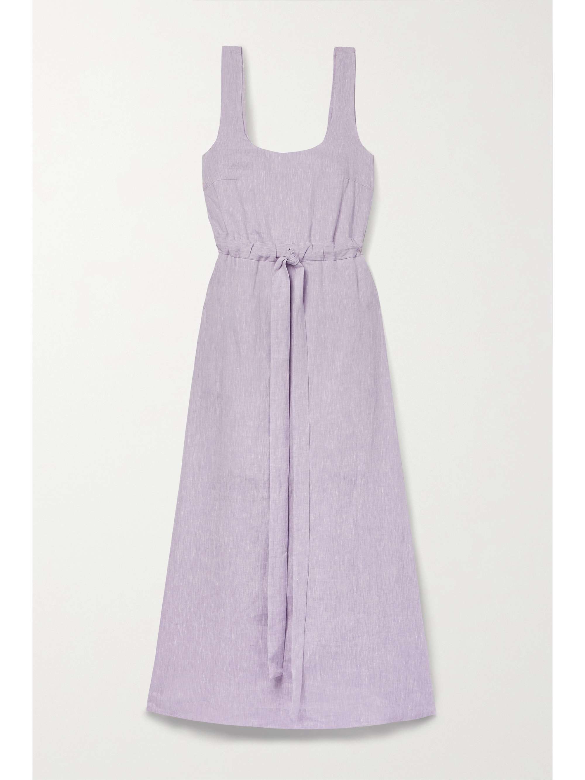Lilac Flores belted organic linen maxi 