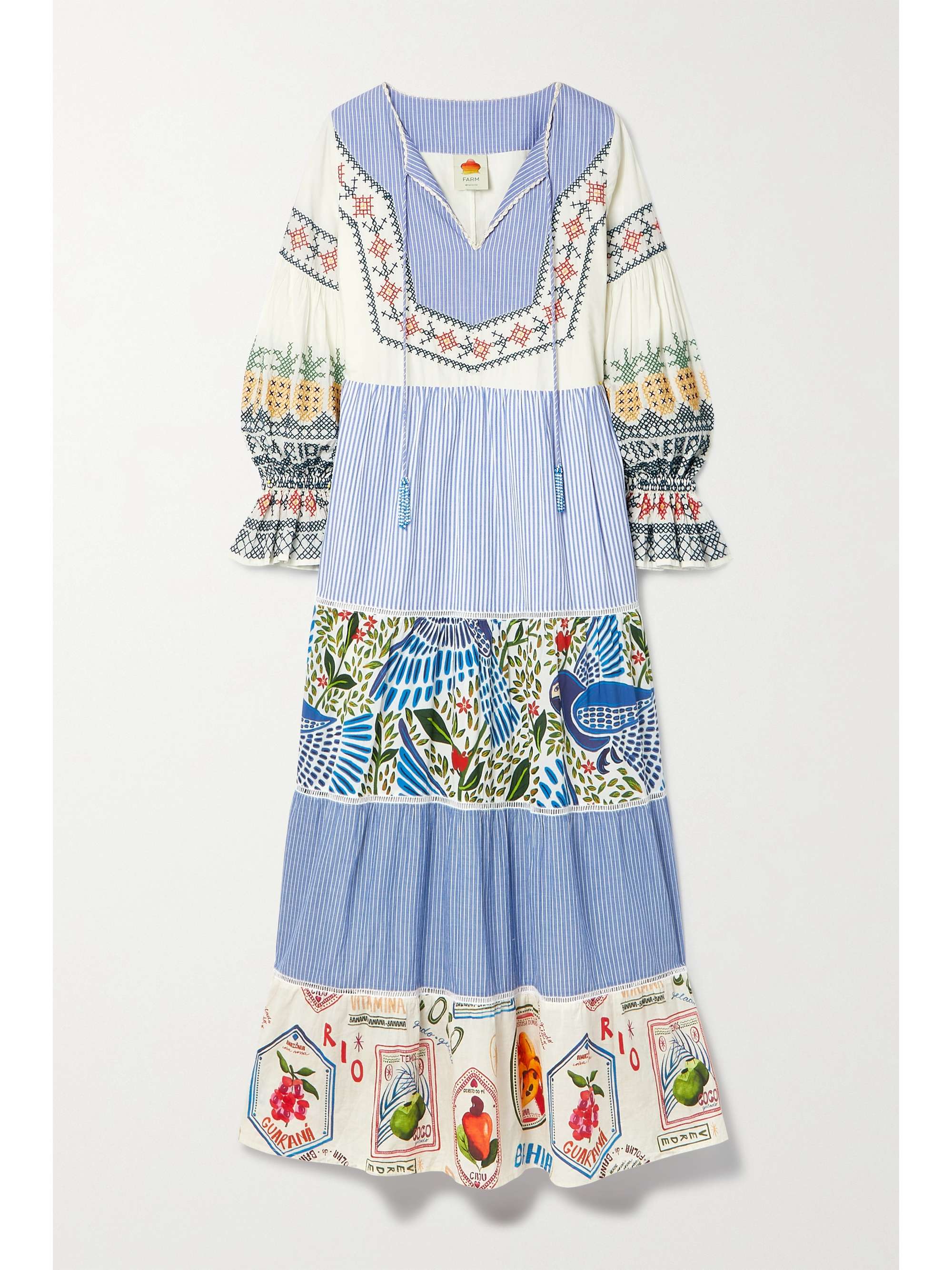 Blue Paneled embroidered printed cotton 