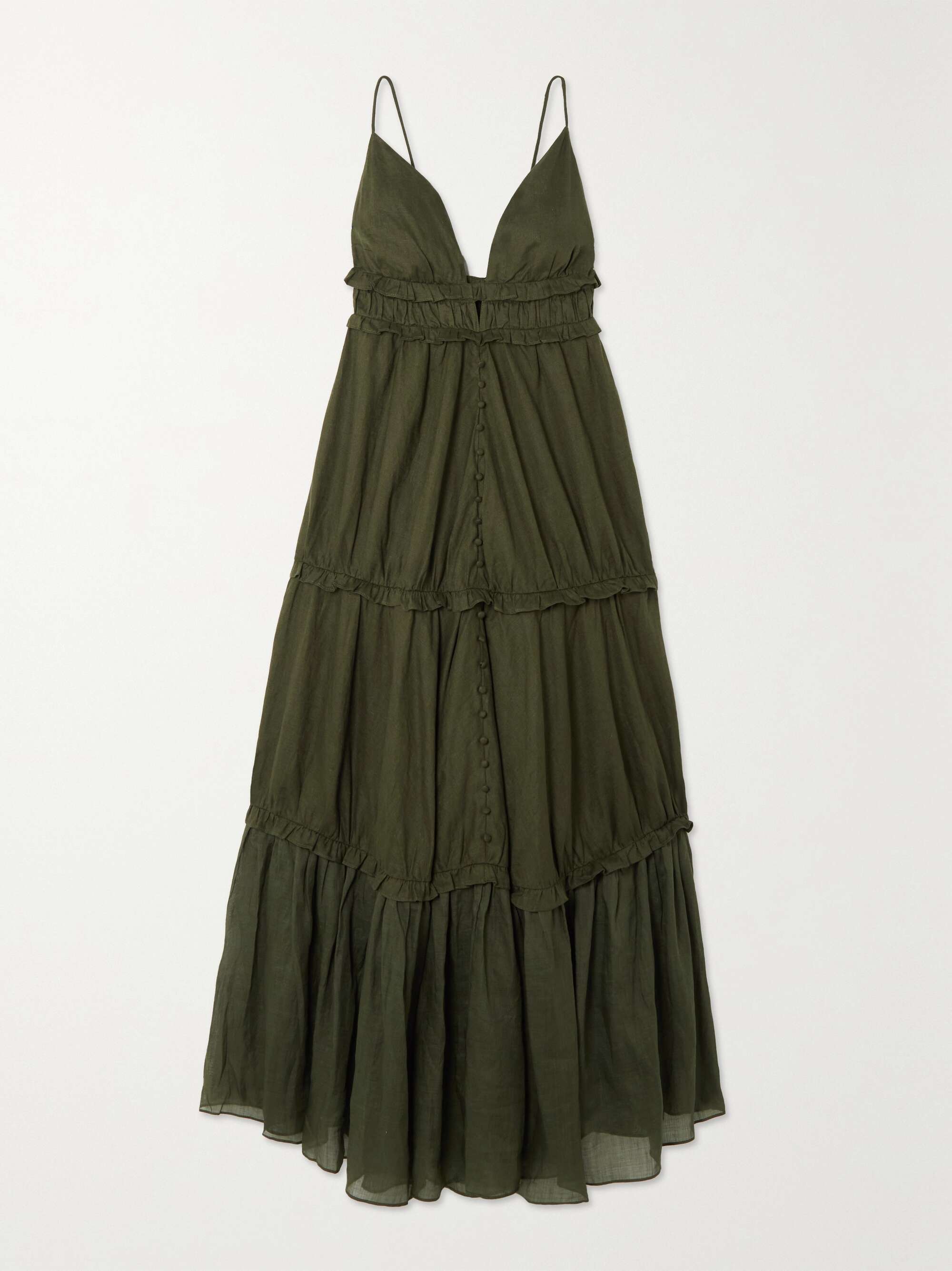 Joslin - + Net Sustain Liana 2.0 Tiered Ruffled Linen-batiste Maxi Dress - Green - UK 4 - Net A Porter