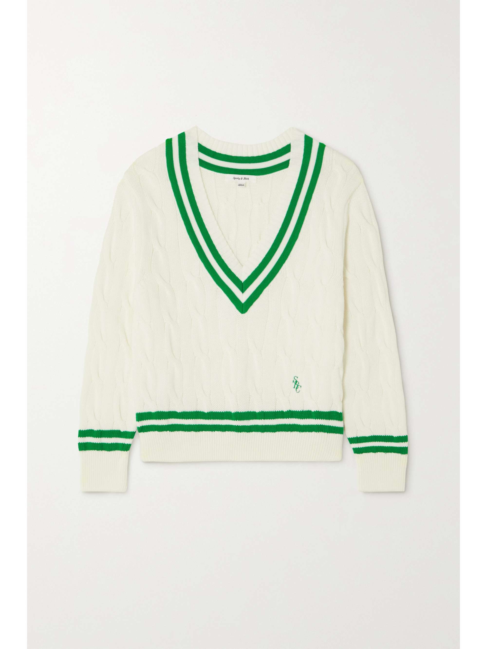 White Striped cable-knit cotton sweater 