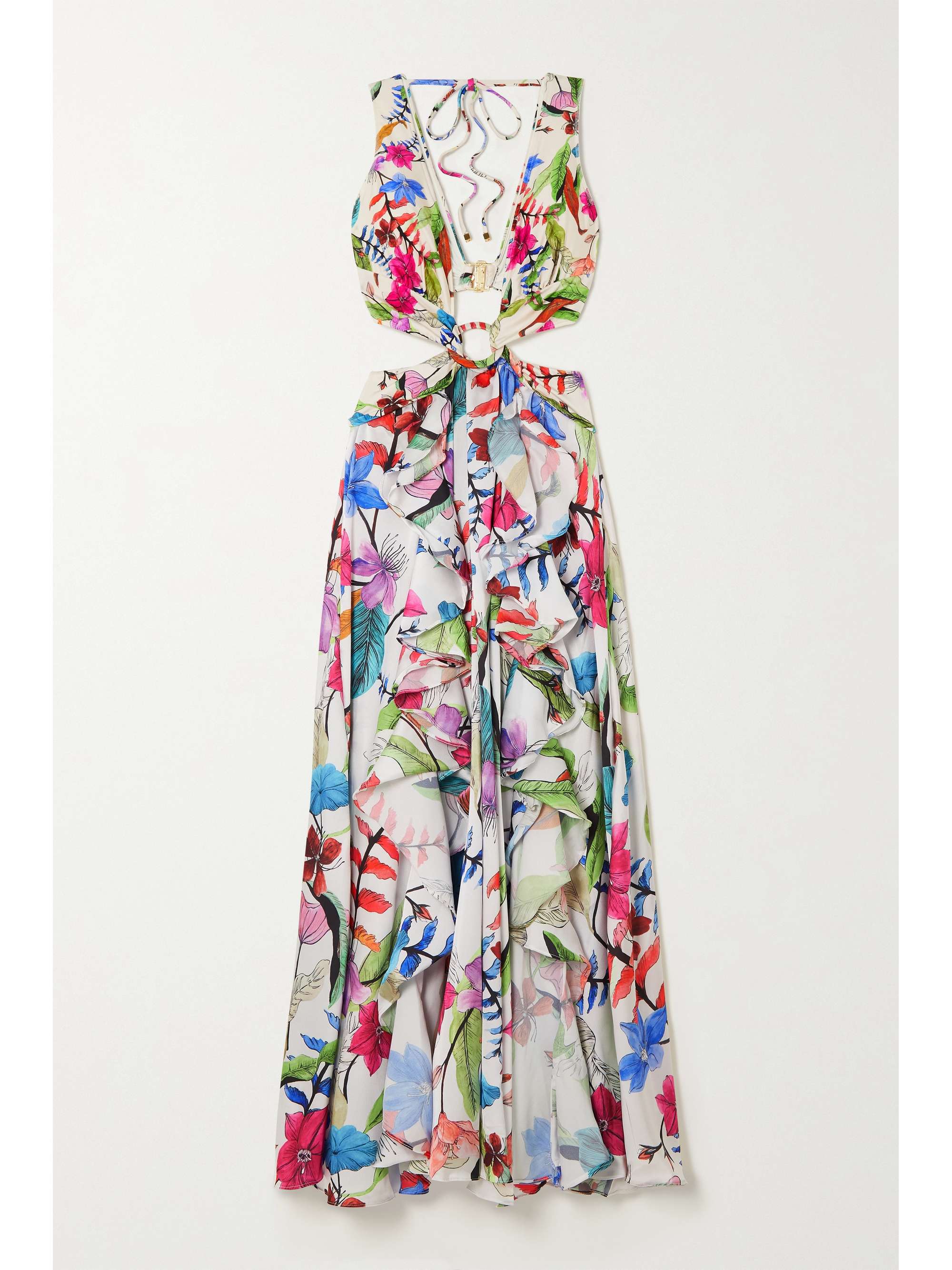 White Zamia cutout ruffled floral-print 