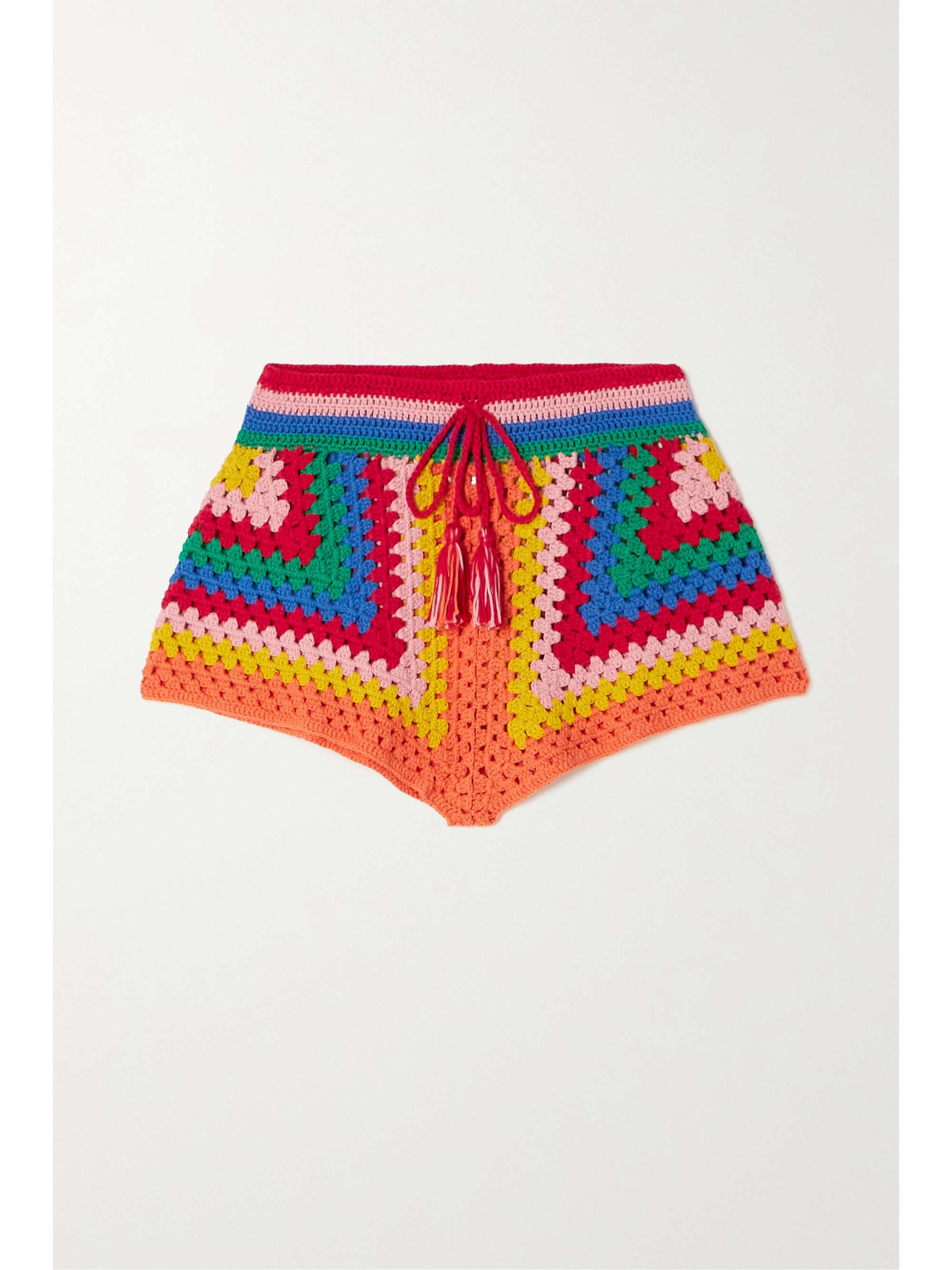 Red Striped crochet-knit cotton shorts 