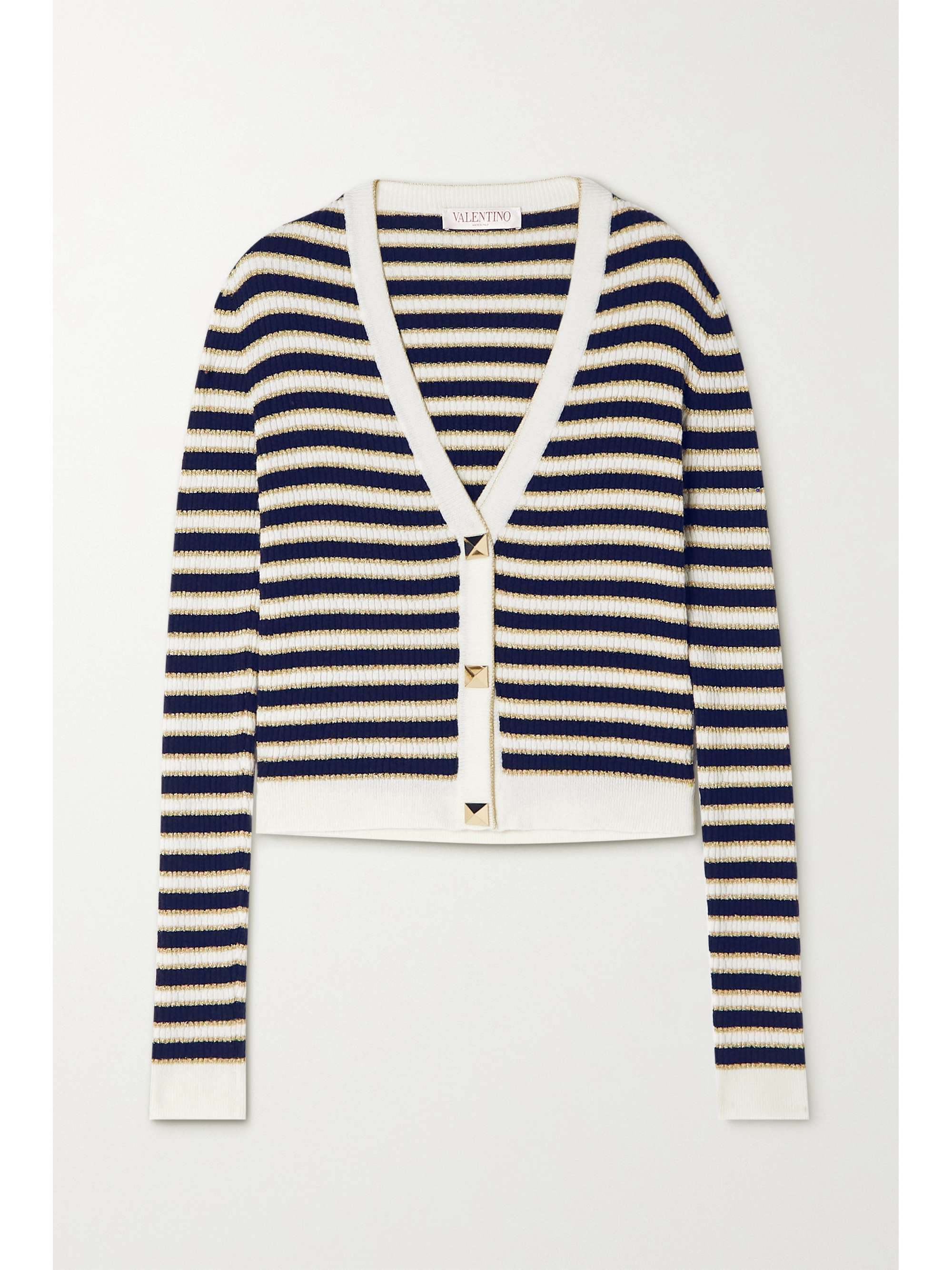 White Metallic striped ribbed-knit 