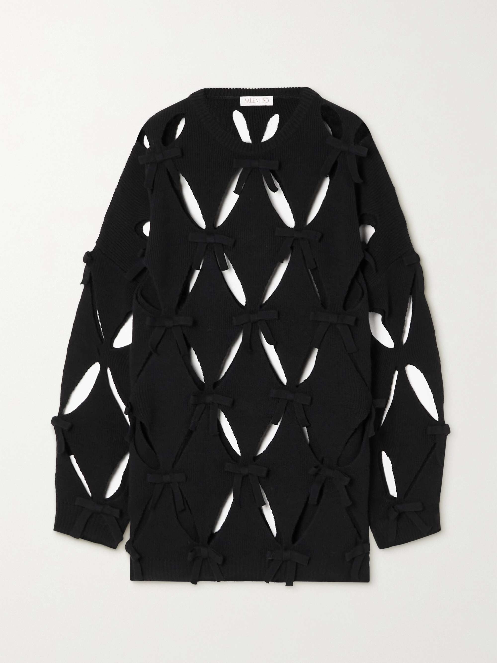 Black Cutout bow-detailed wool sweater 