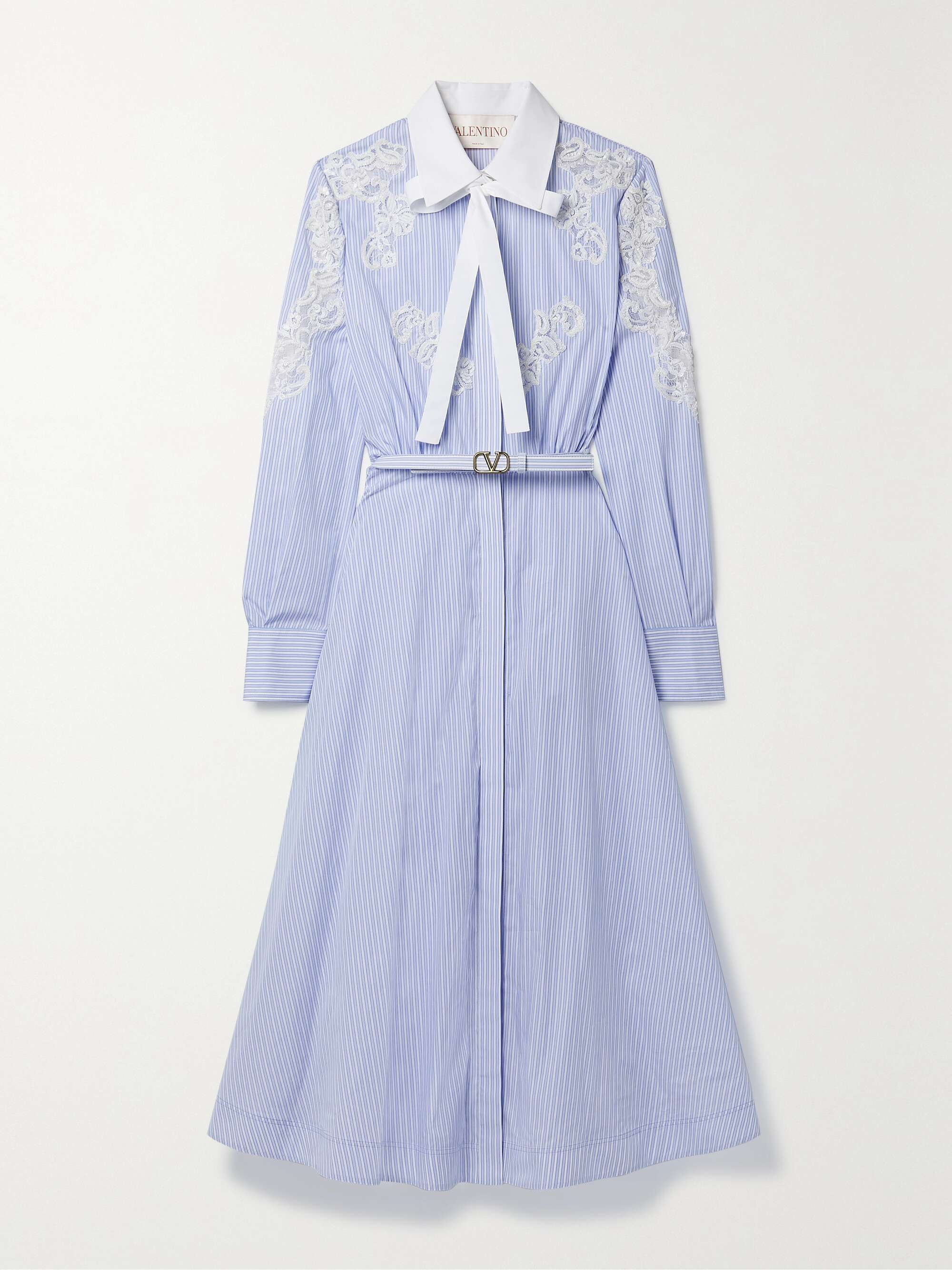 Lace Trimming Stripe Shirt Dress