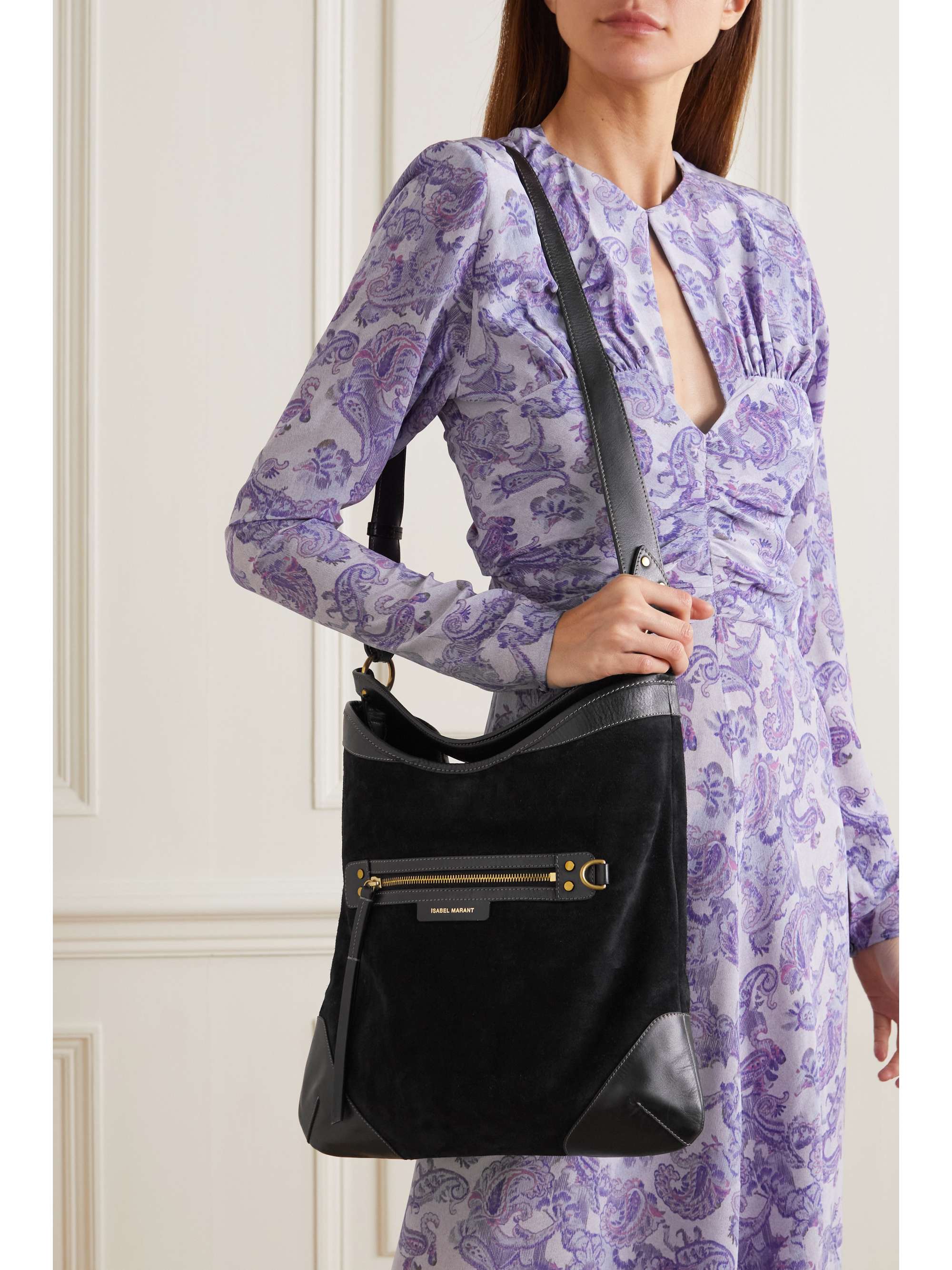 ISABEL MARANT Botsy leather-trimmed suede shoulder bag