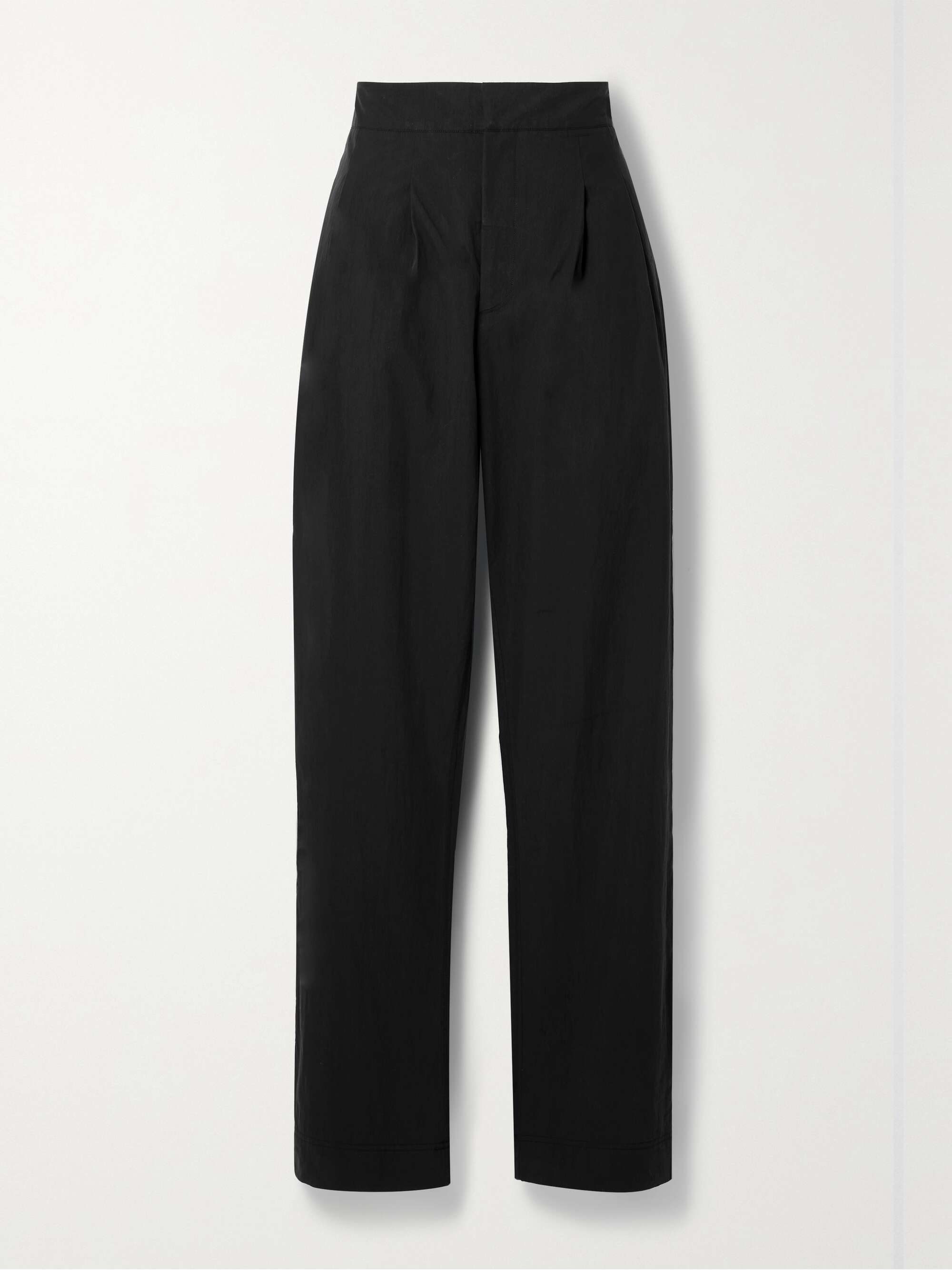 Pleated cotton-blend straight-leg pants 