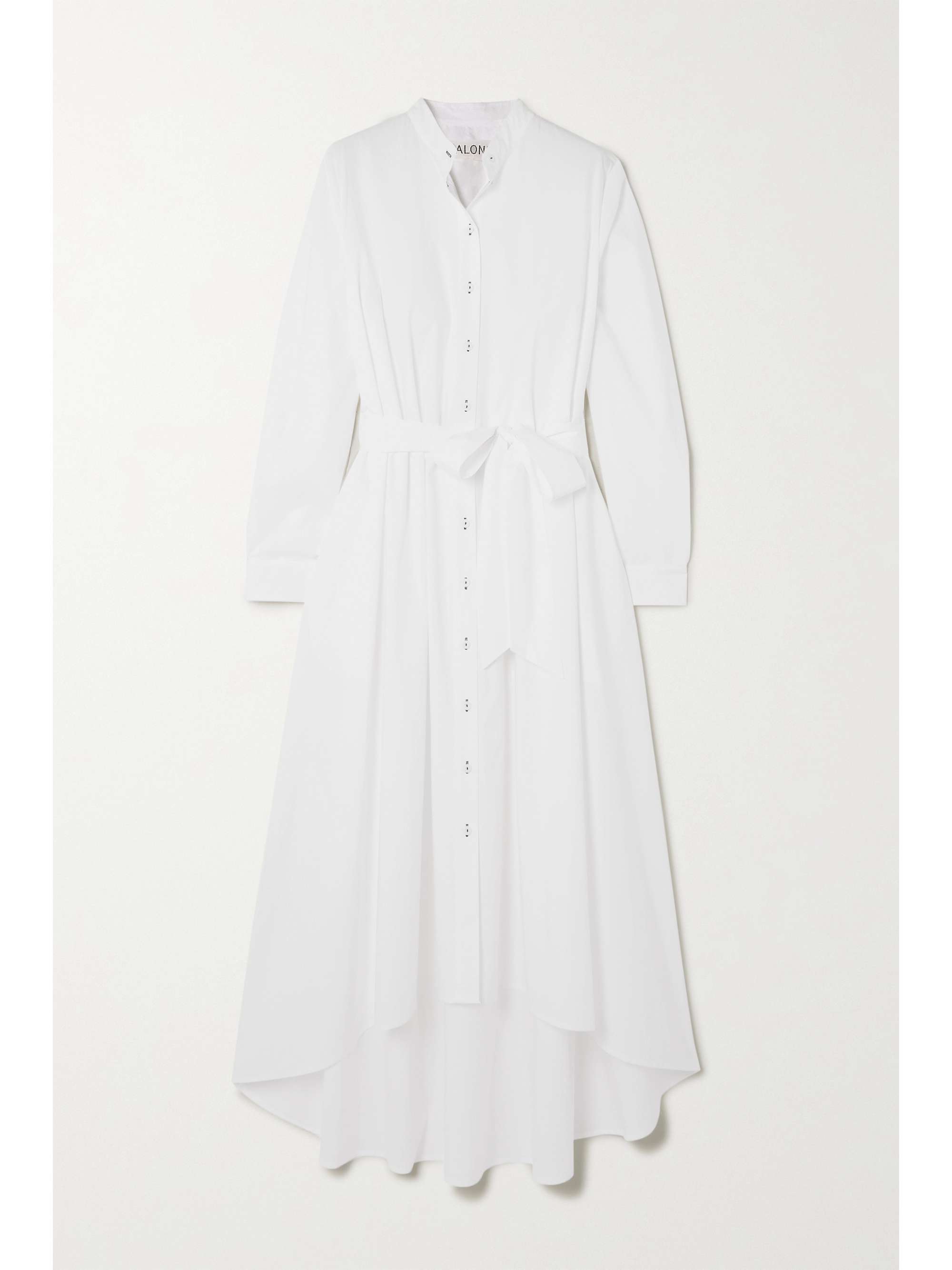 White Inez belted pleated cotton-poplin 