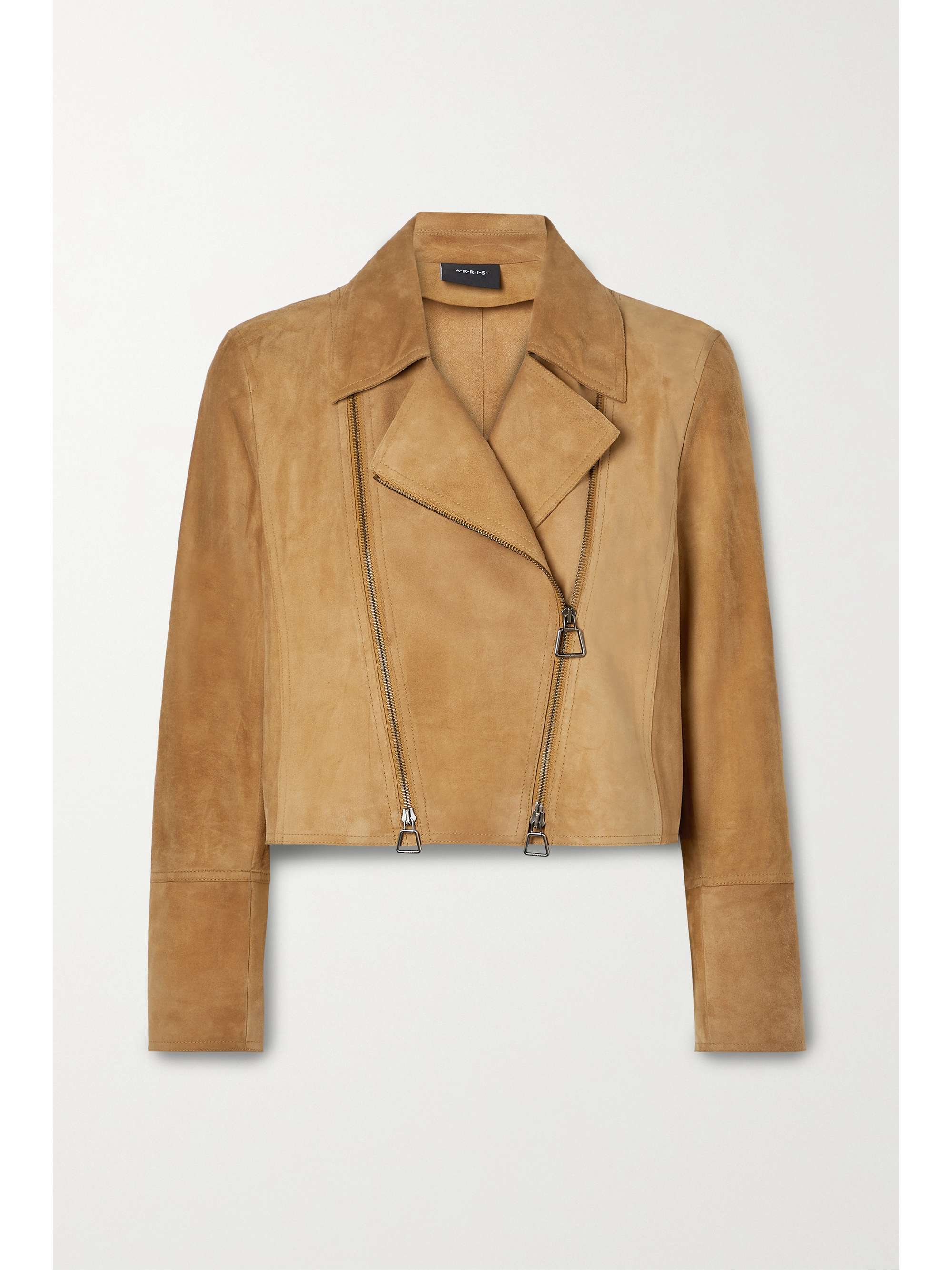 Tan Clary cropped suede biker jacket 