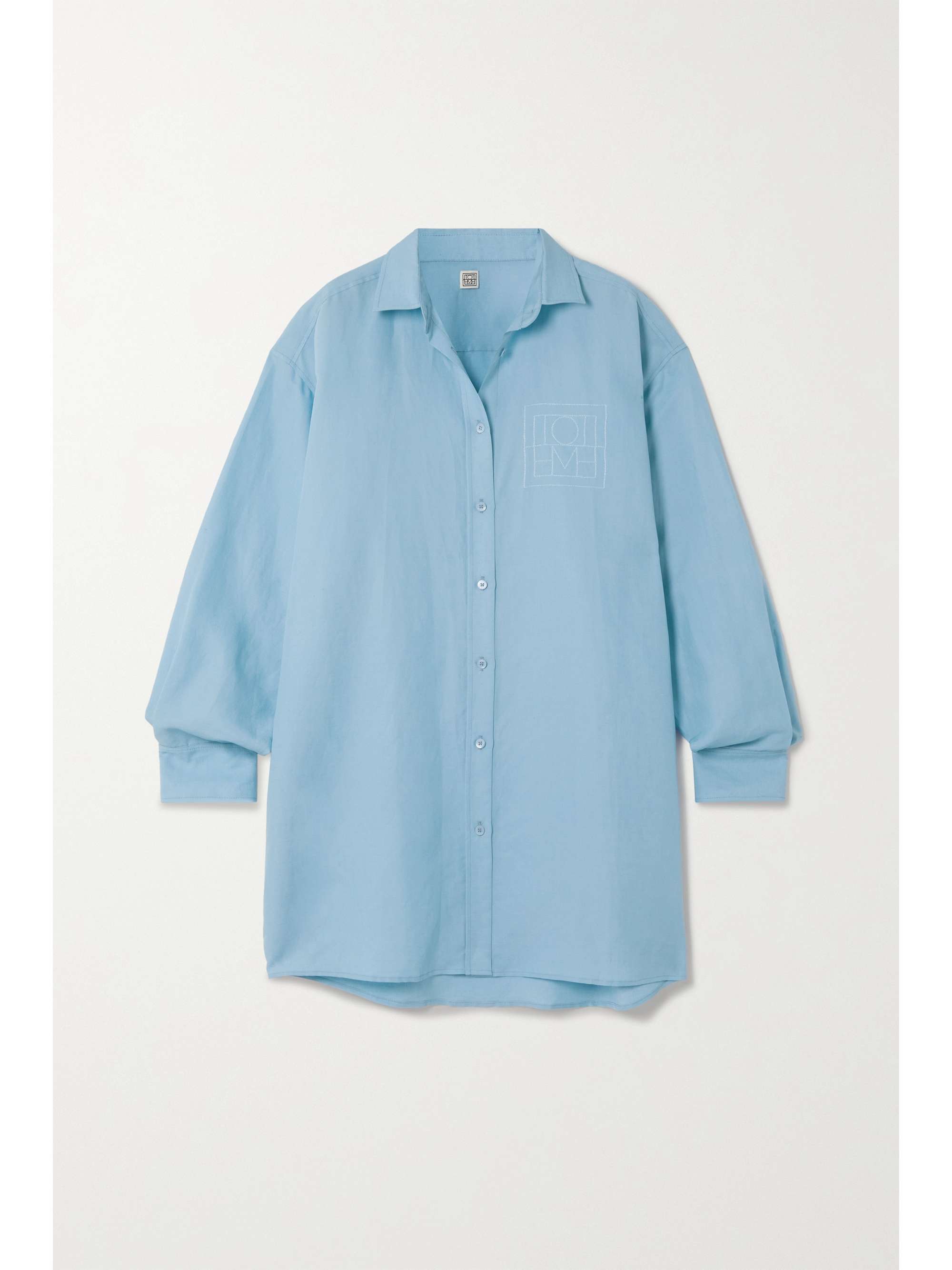 TOTEME Oversized embroidered TENCEL Lyocell and linen-blend chambray shirt  | NET-A-PORTER