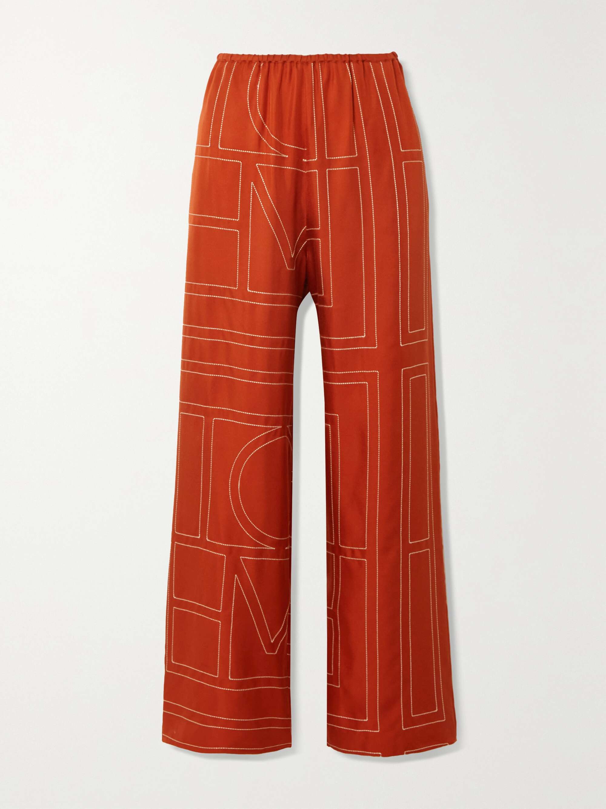 Orange Embroidered silk-twill wide-leg 