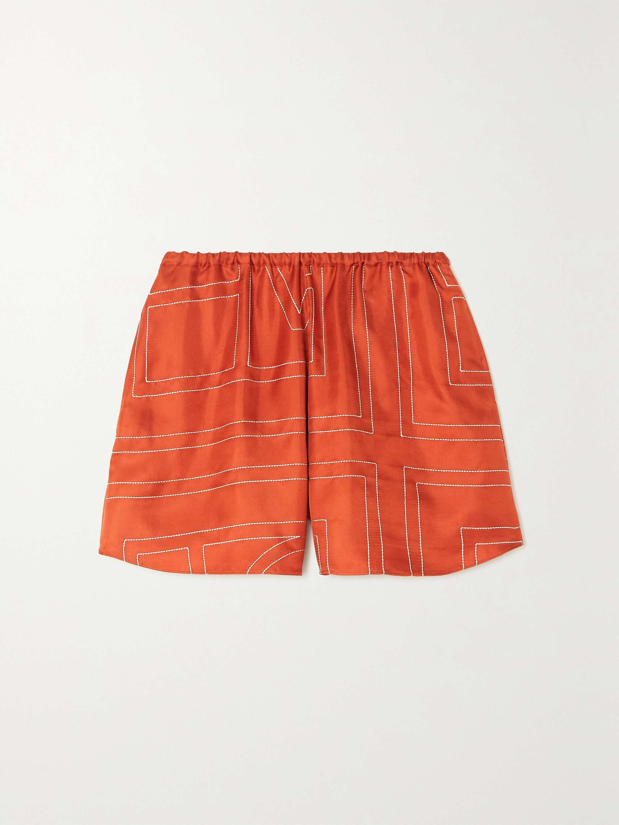 Orange Embroidered silk-twill shorts 