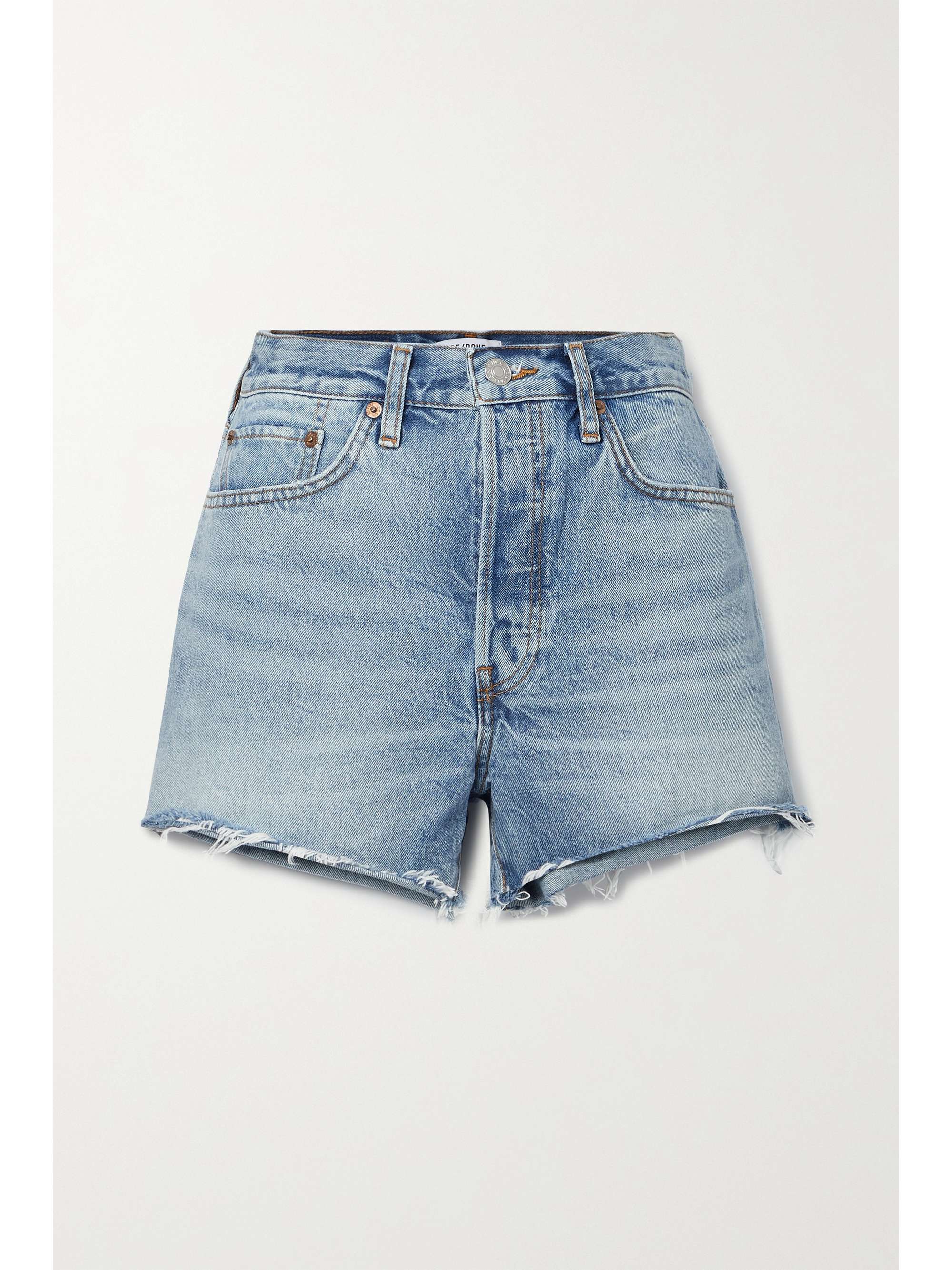 Light denim 70s frayed denim shorts 