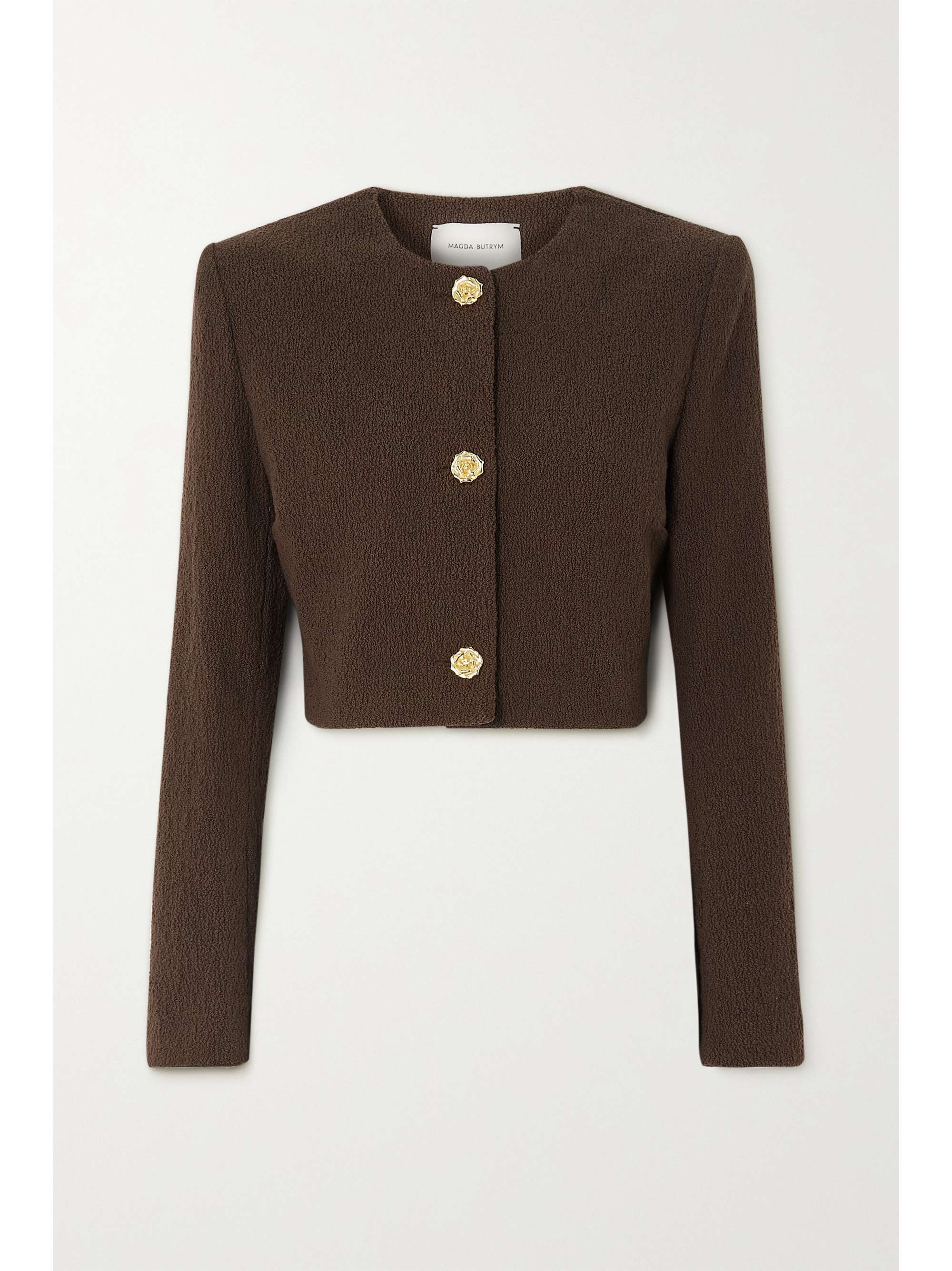 Brown Cropped cotton-blend bouclé 