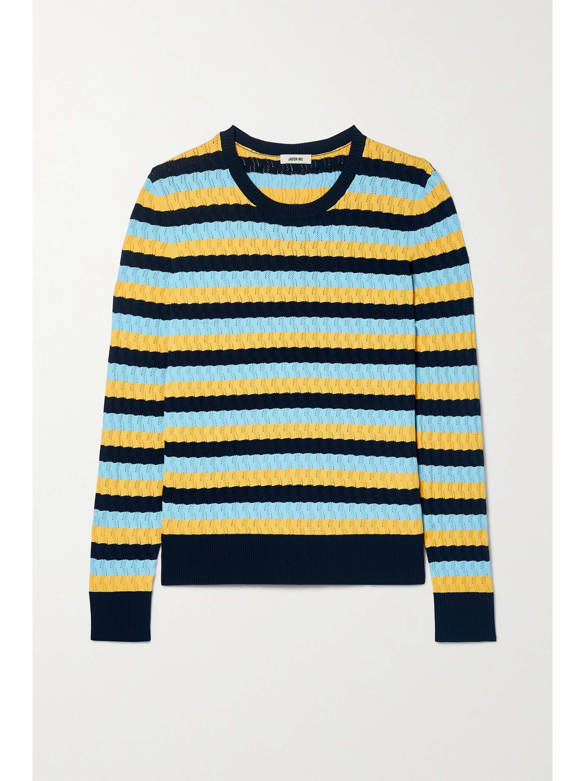 Navy Striped pointelle-knit sweater 