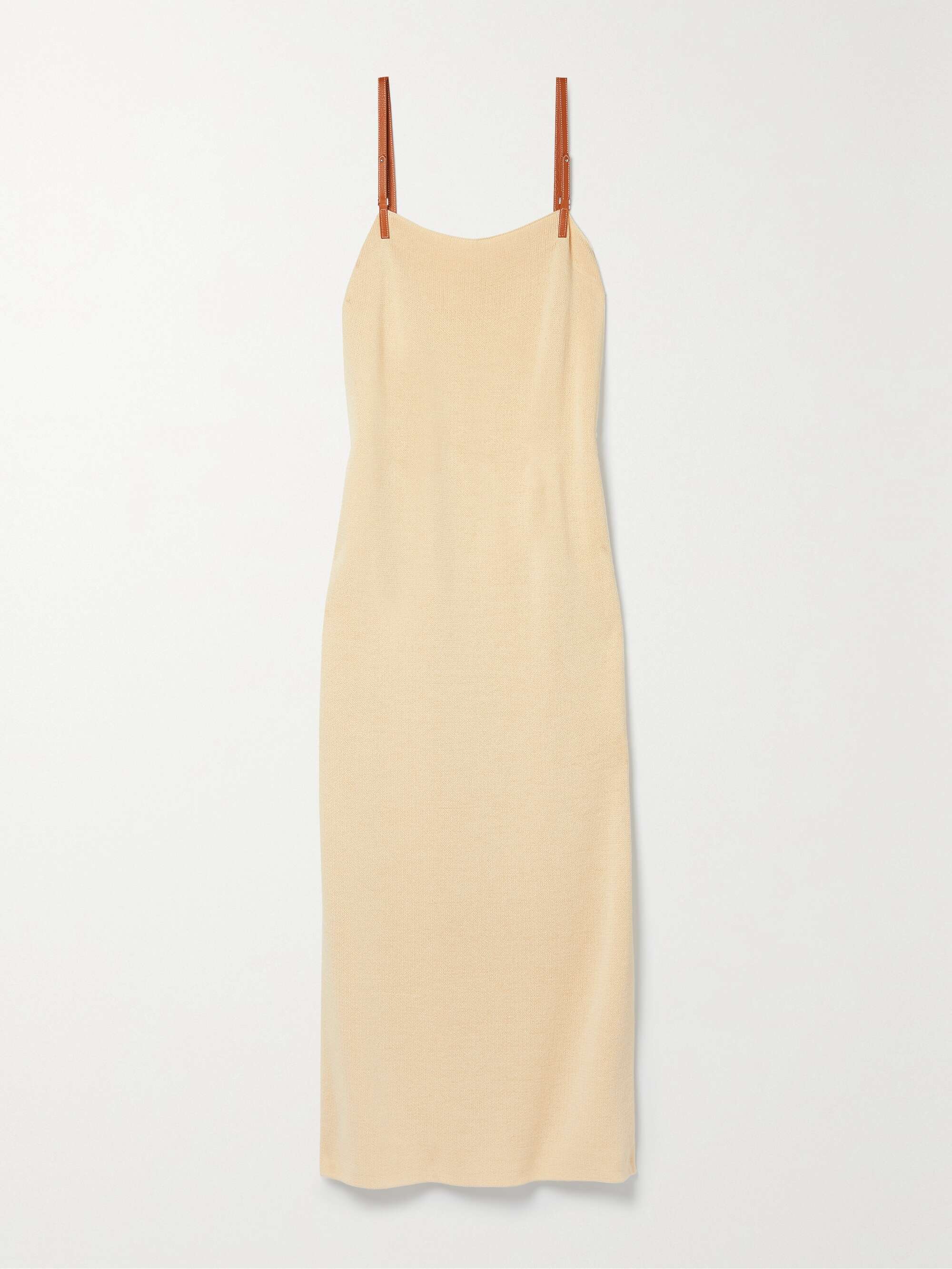 Cream Leather-trimmed cotton-blend maxi 