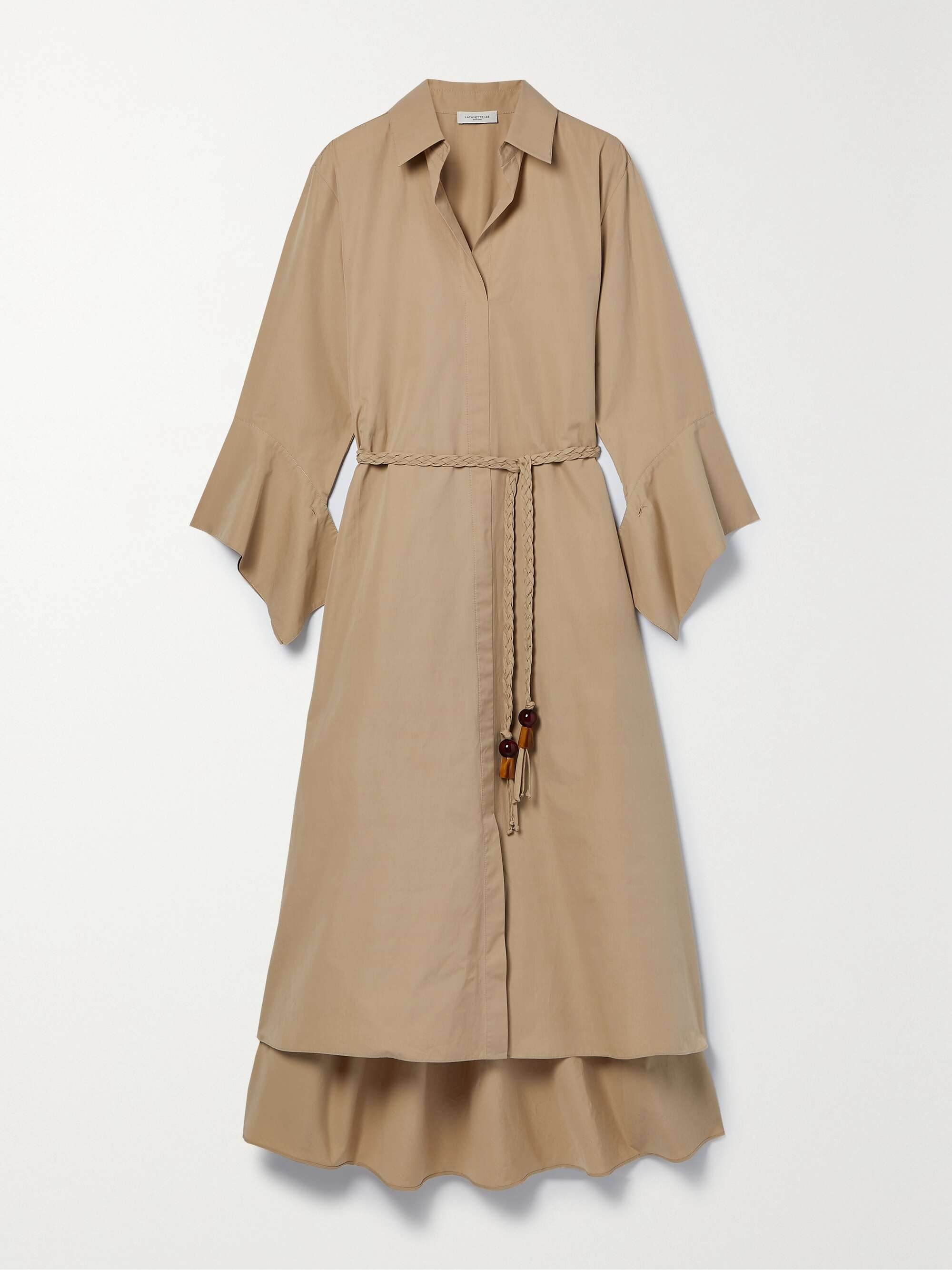 Beige Belted cotton-poplin midi shirt 