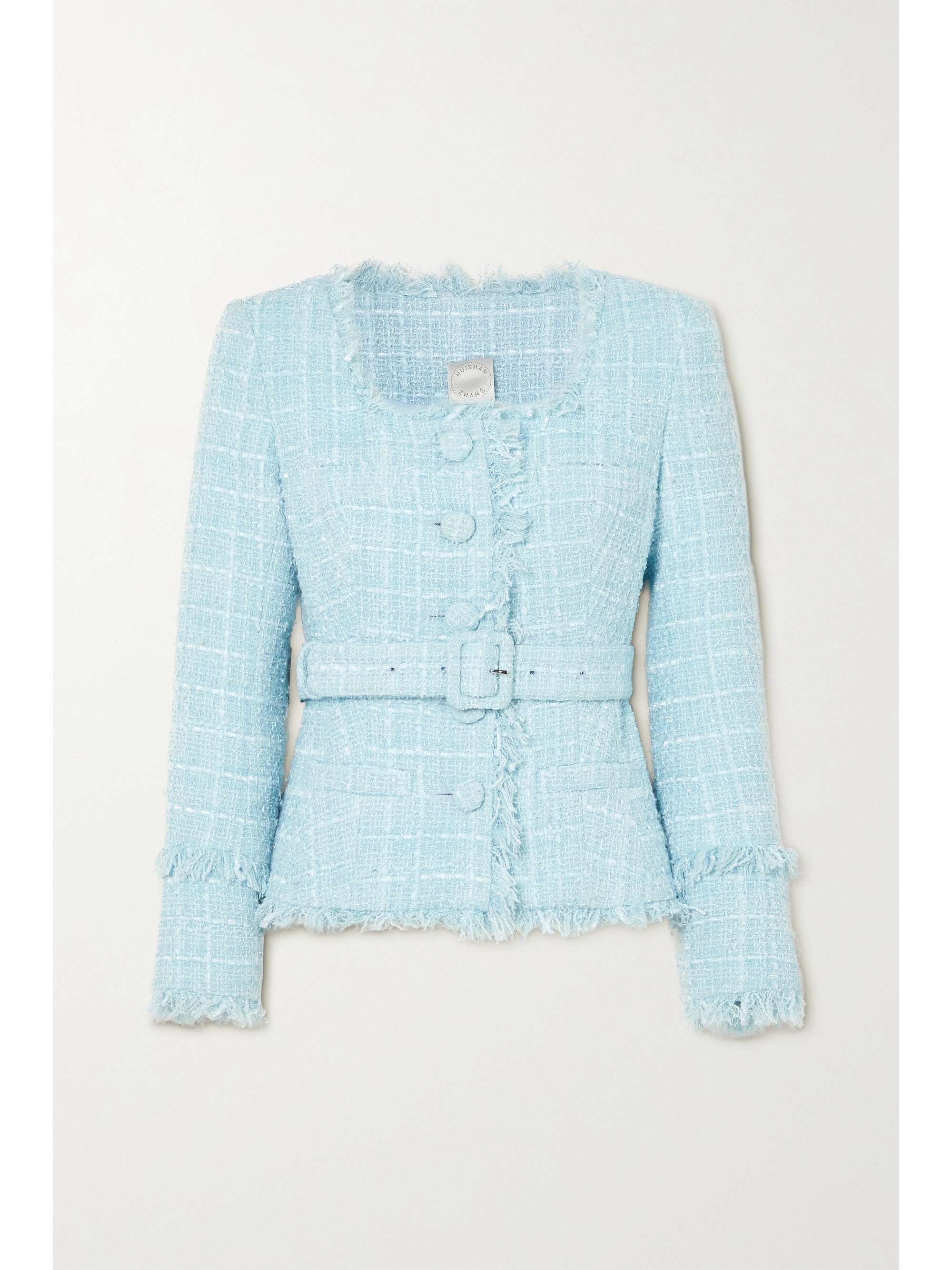 Light blue Leila belted frayed tweed 