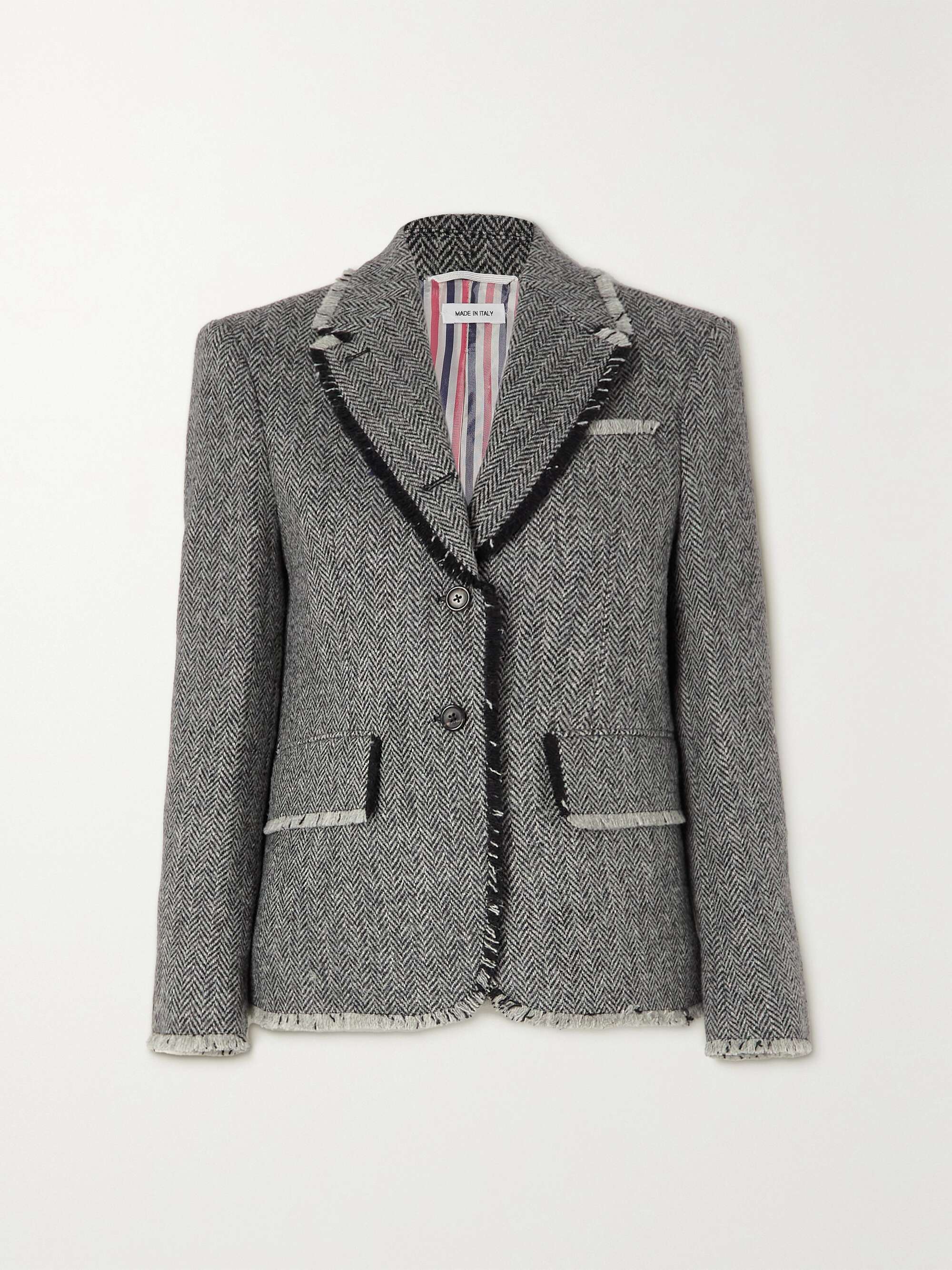 Fringed herringbone wool-tweed blazer