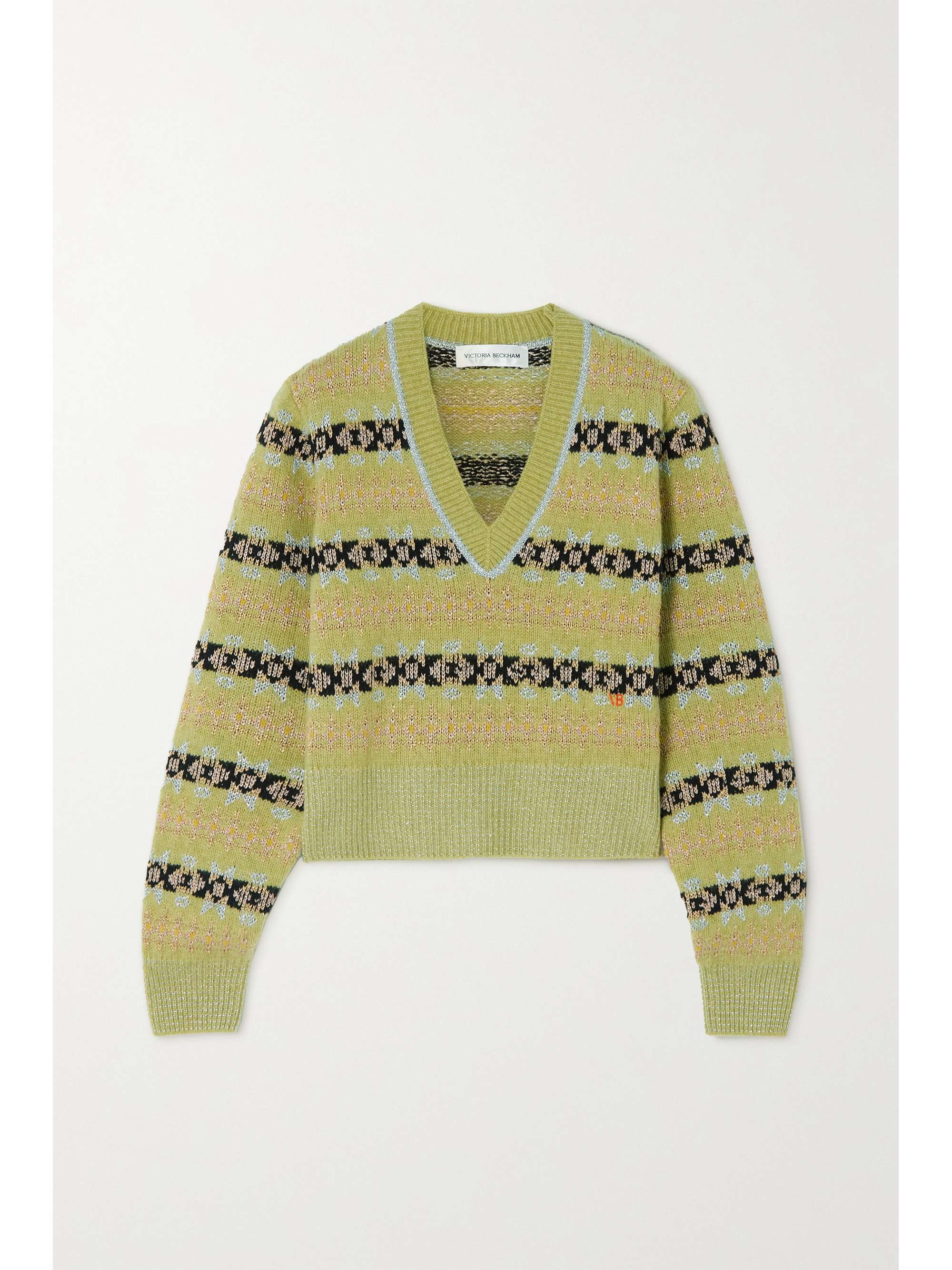 Green Embroidered Fair Isle metallic 