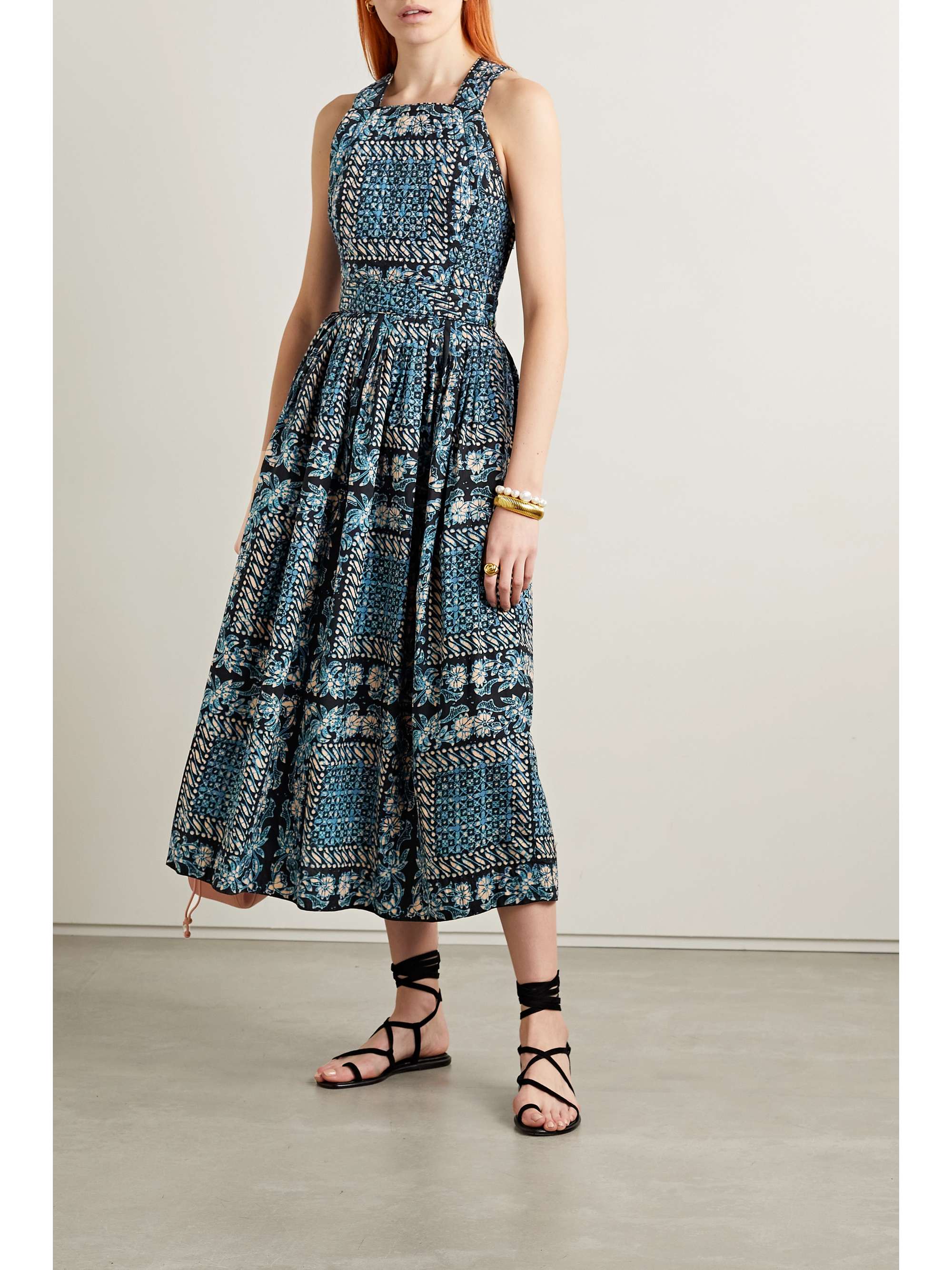 ULLA JOHNSON Kerani open-back printed cotton-poplin midi dress