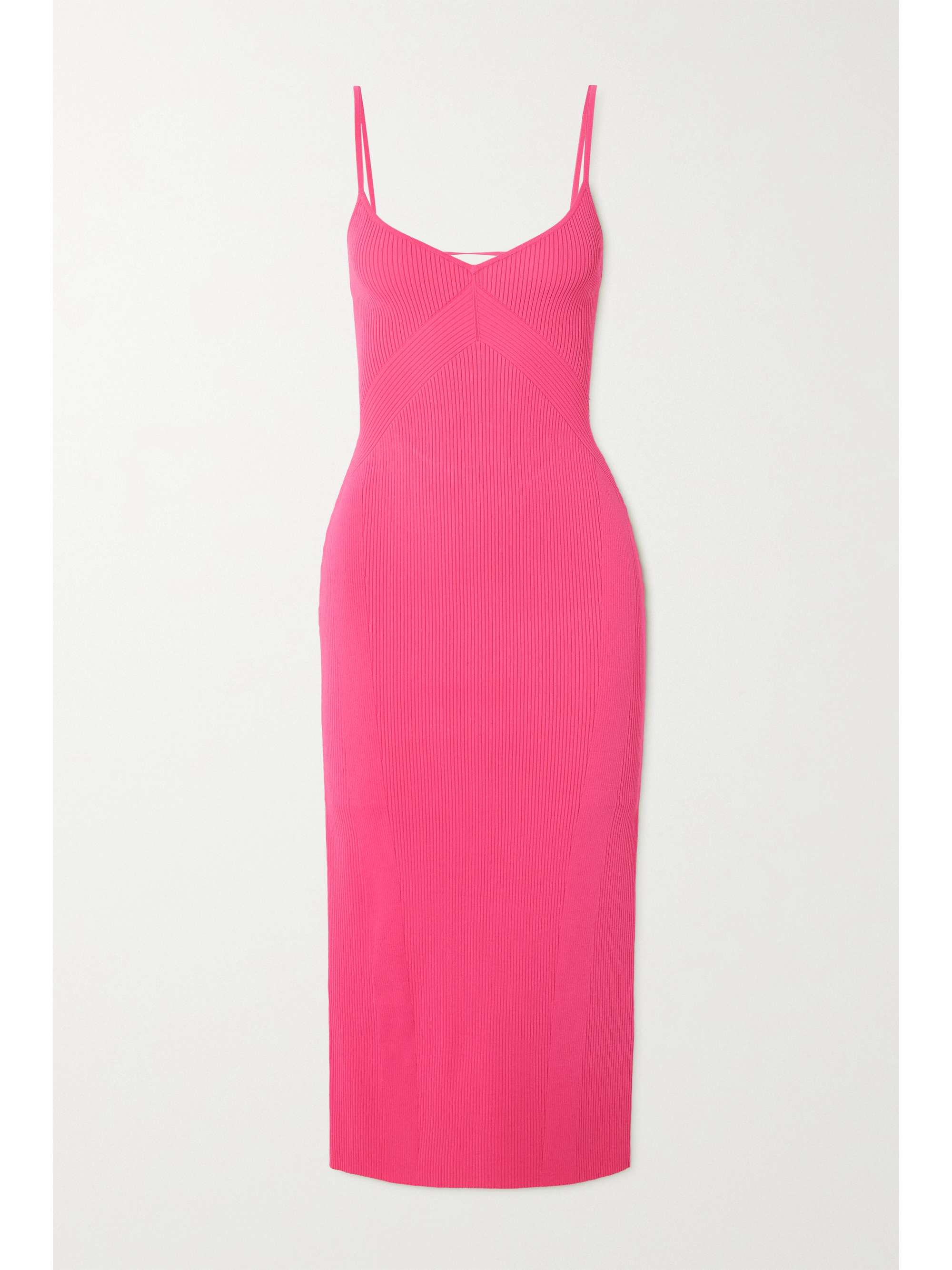 Pink Asher open-back ribbed-knit midi 
