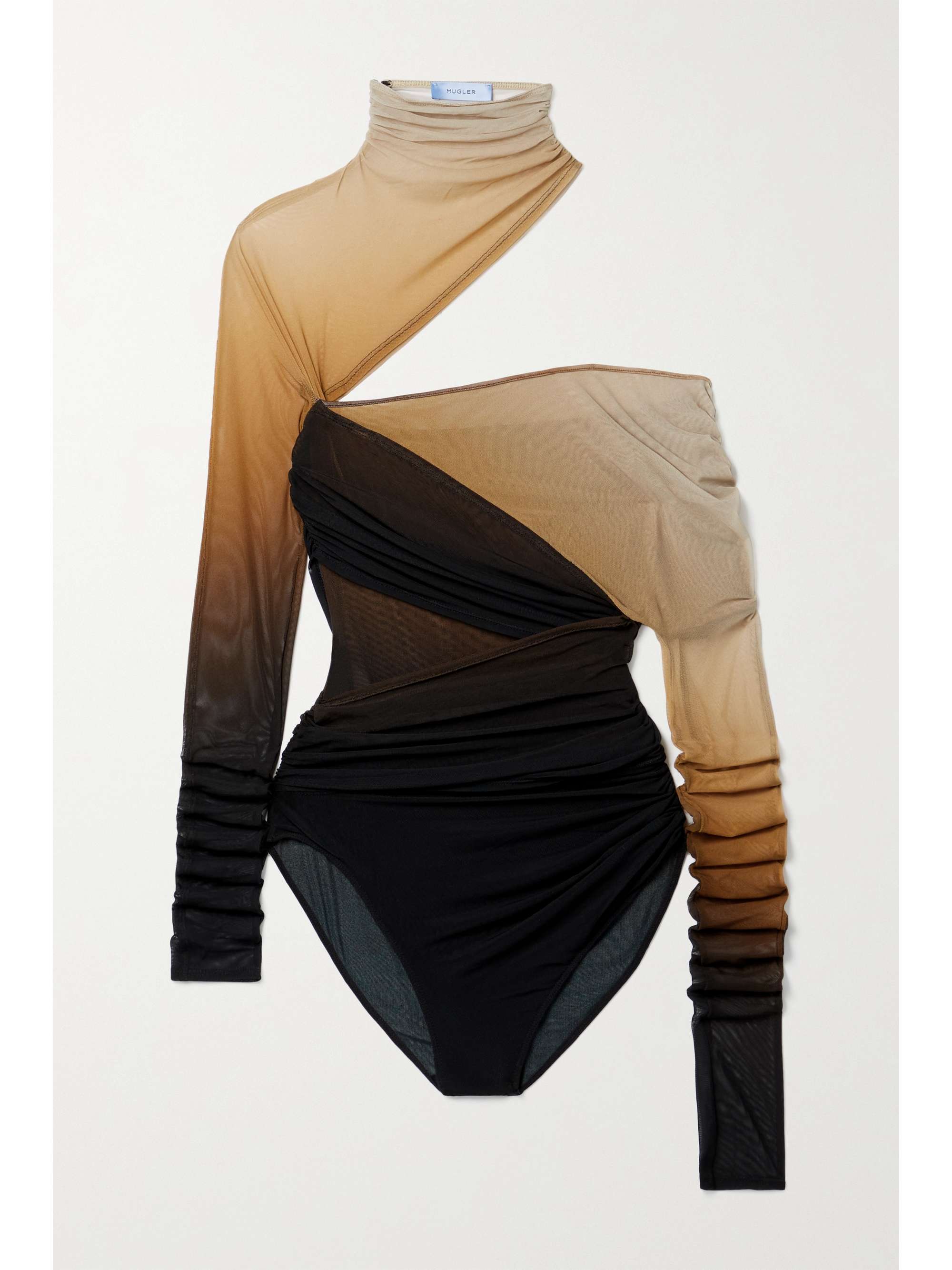 MUGLER Cutout ruched dégradé stretch-tulle bodysuit | NET-A-PORTER