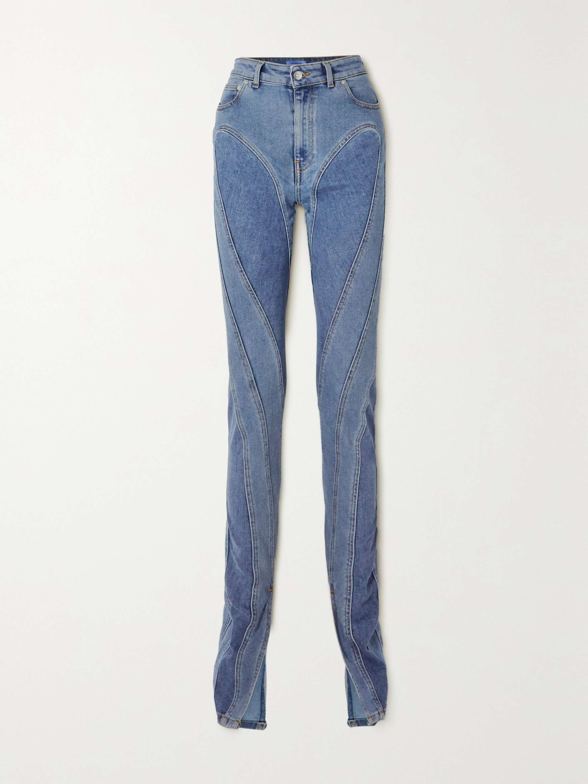 Mid denim Paneled two-tone high-rise 
