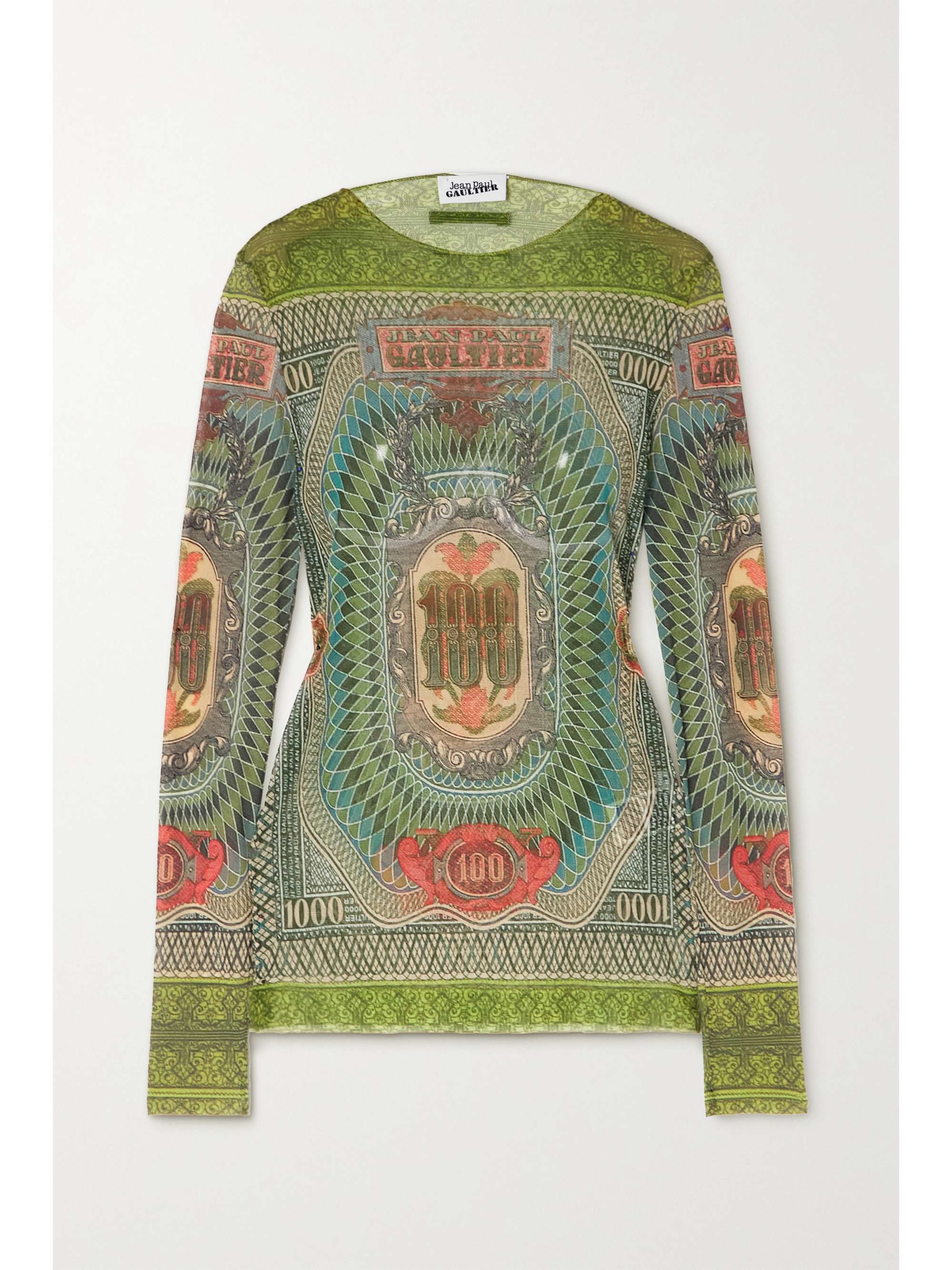 Light green Printed stretch-mesh top 