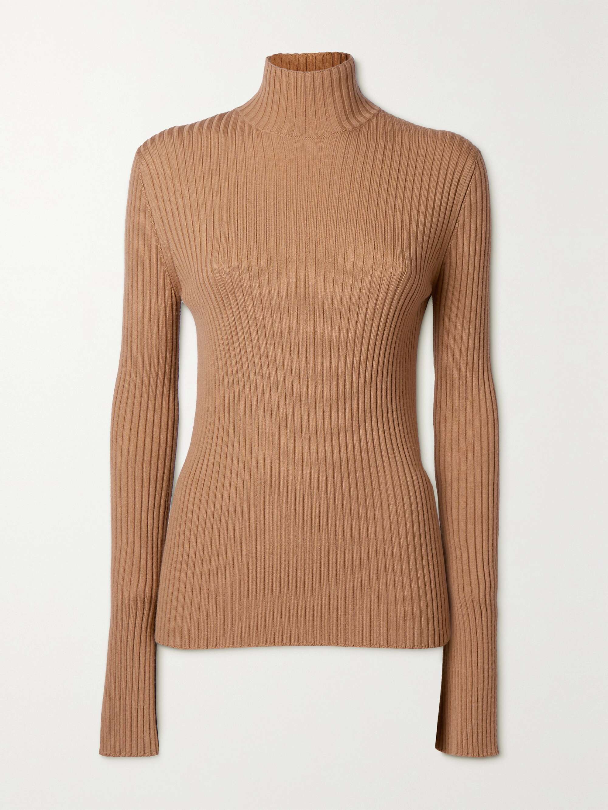 Chloé - Ribbed Wool and Cashmere-Blend Turtleneck Sweater - Brown - x Large - Net A Porter