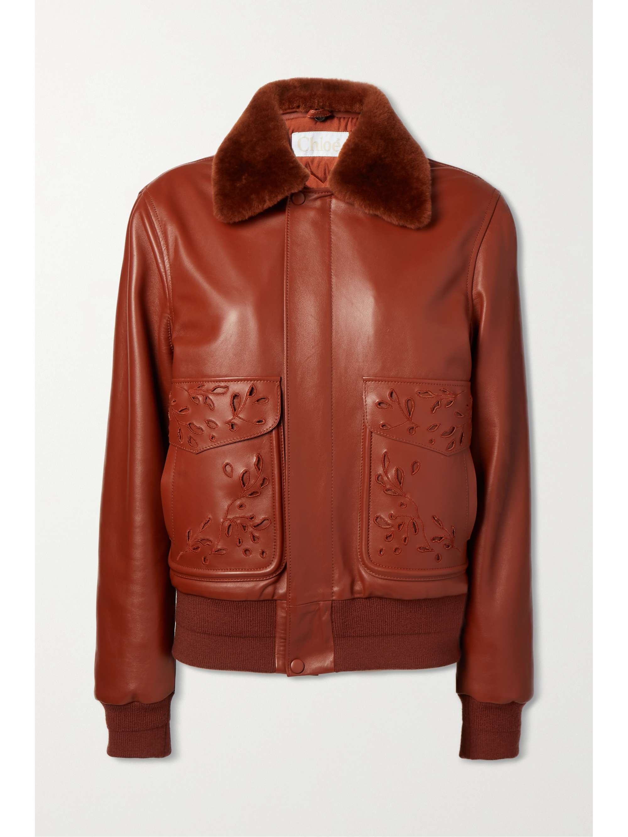 broderie anglaise leather bomber jacket 