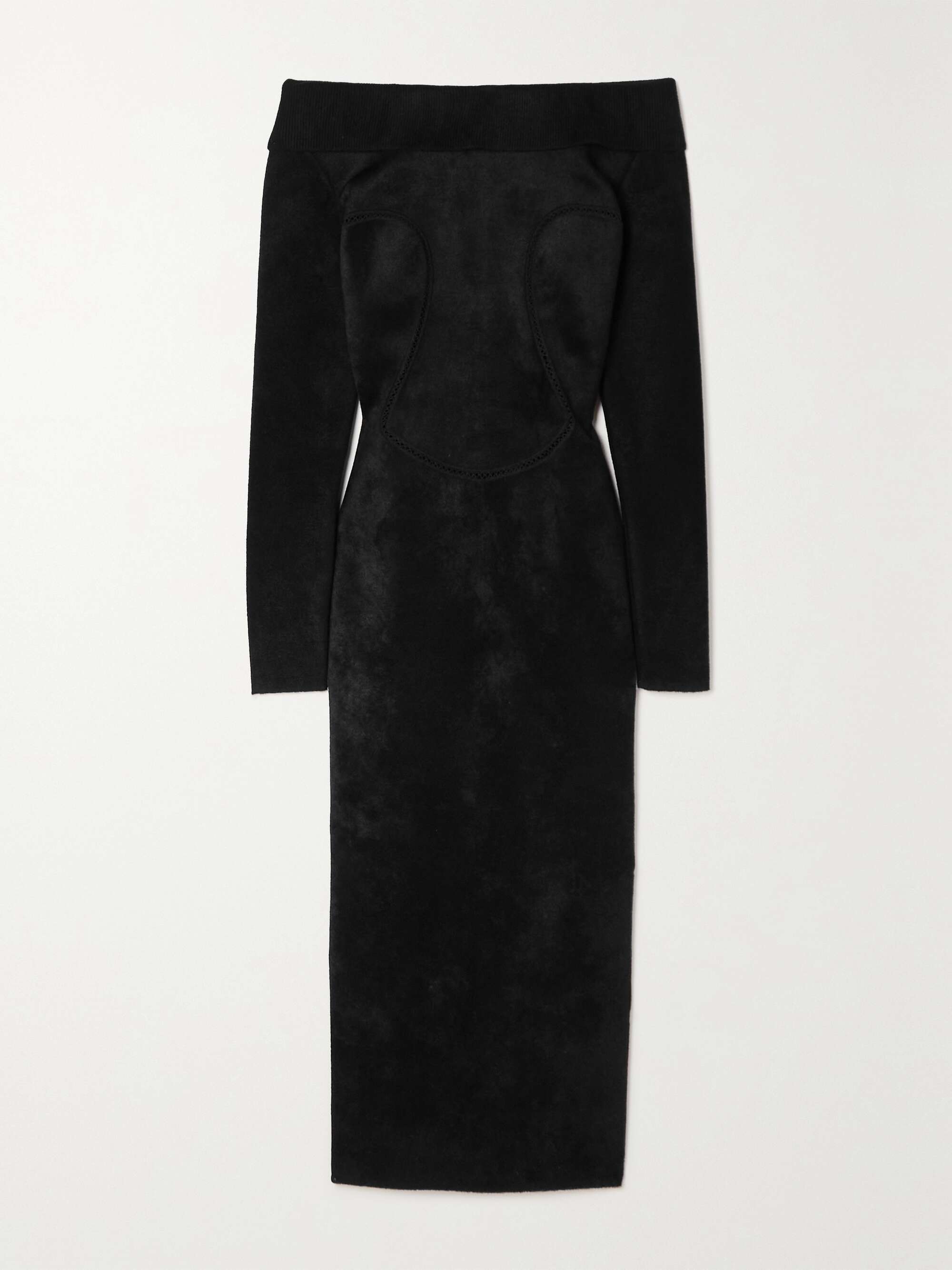 Off-the-shoulder lace-trimmed velvet midi dress